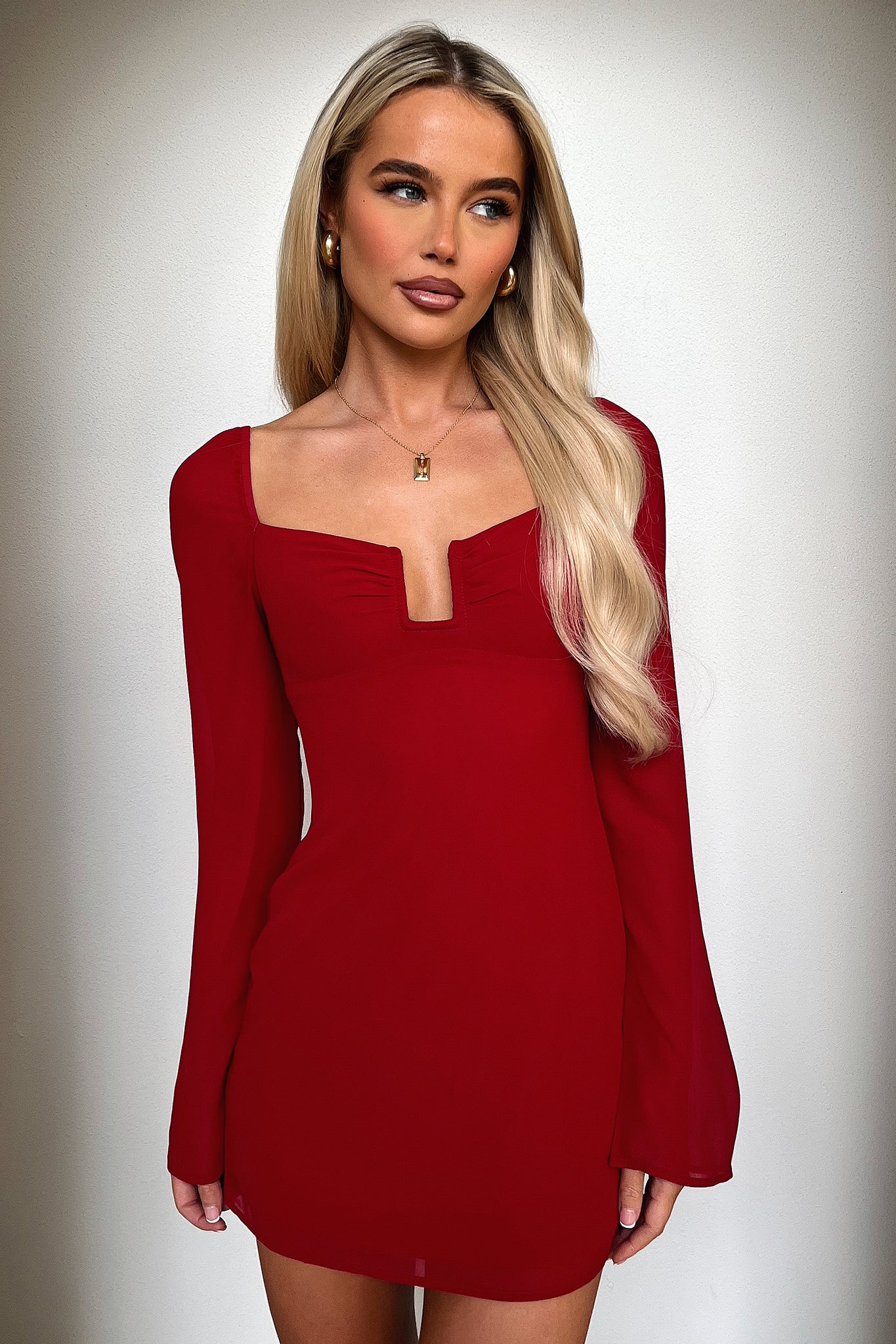 Charisma Long Sleeve Mini Dress - Red - XNAUWBI
