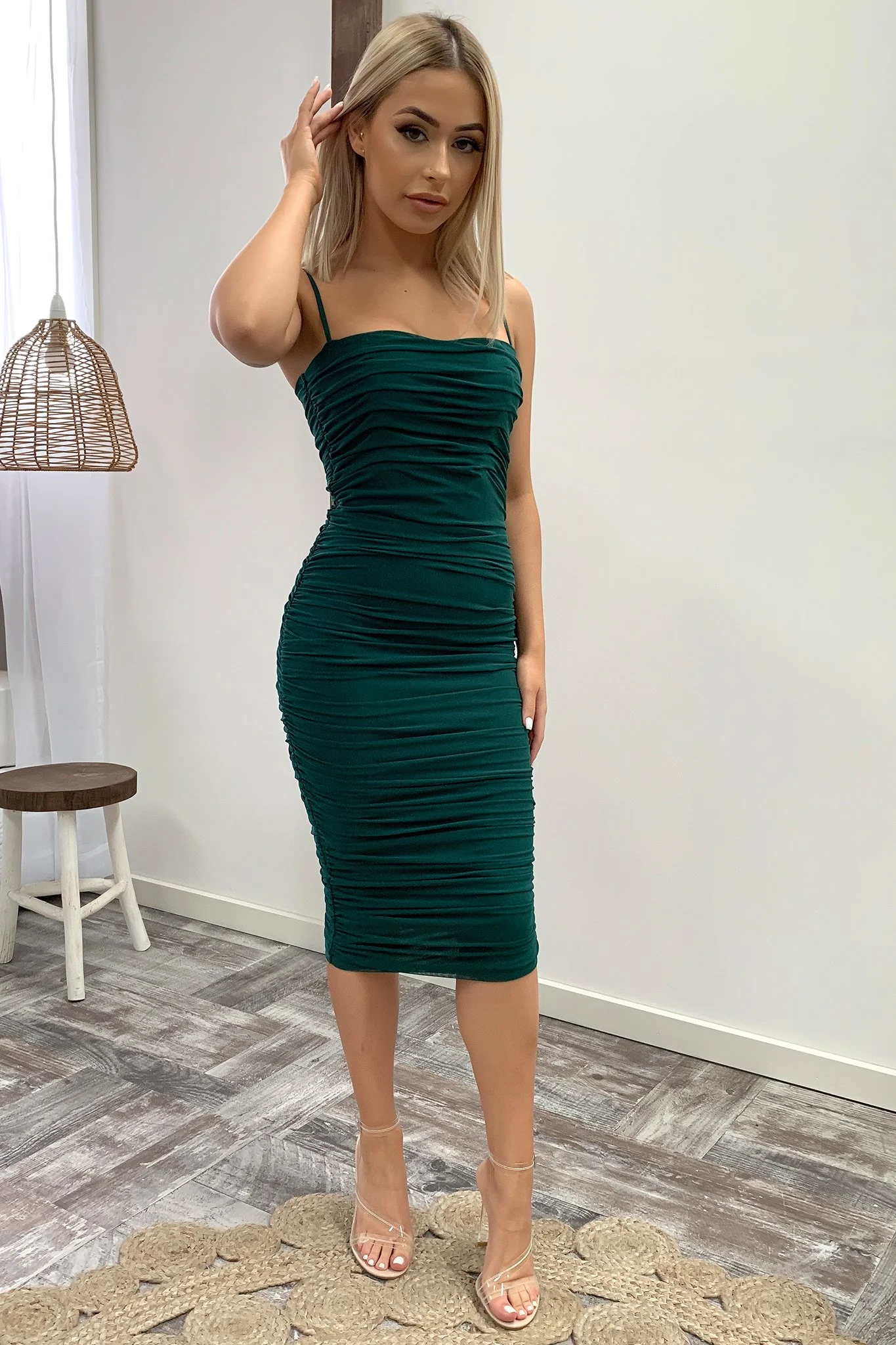 Zena Mesh Midi Dress - Emerald - XNAUWBI