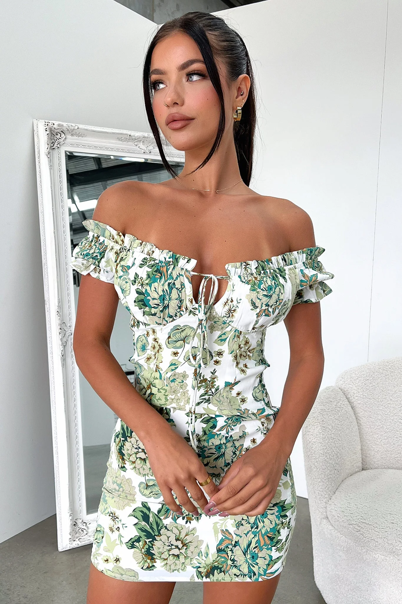 Maisie Dress - Green/White Floral - XNAUWBI