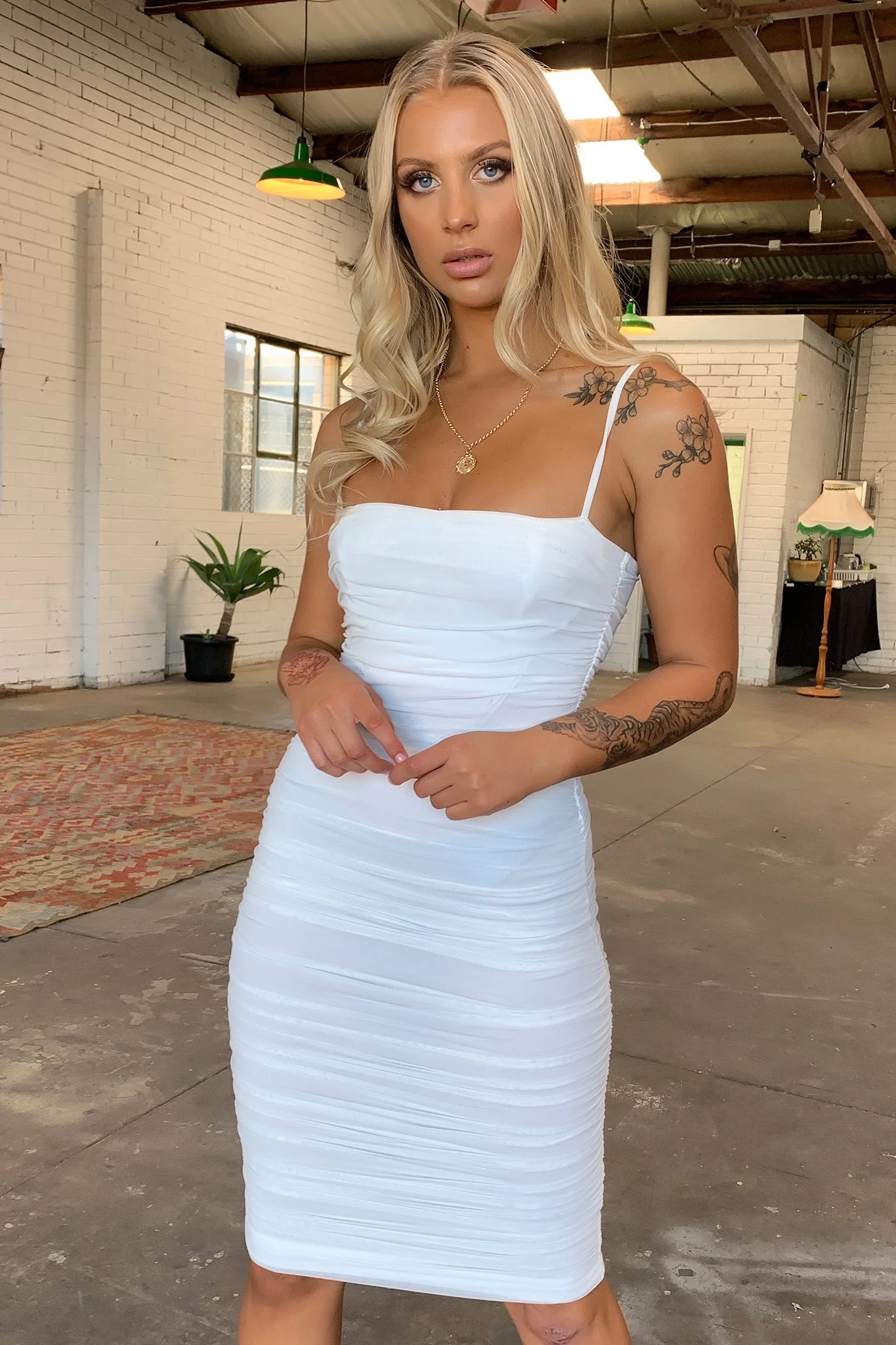 Zena Mesh Midi Dress - White - XNAUWBI