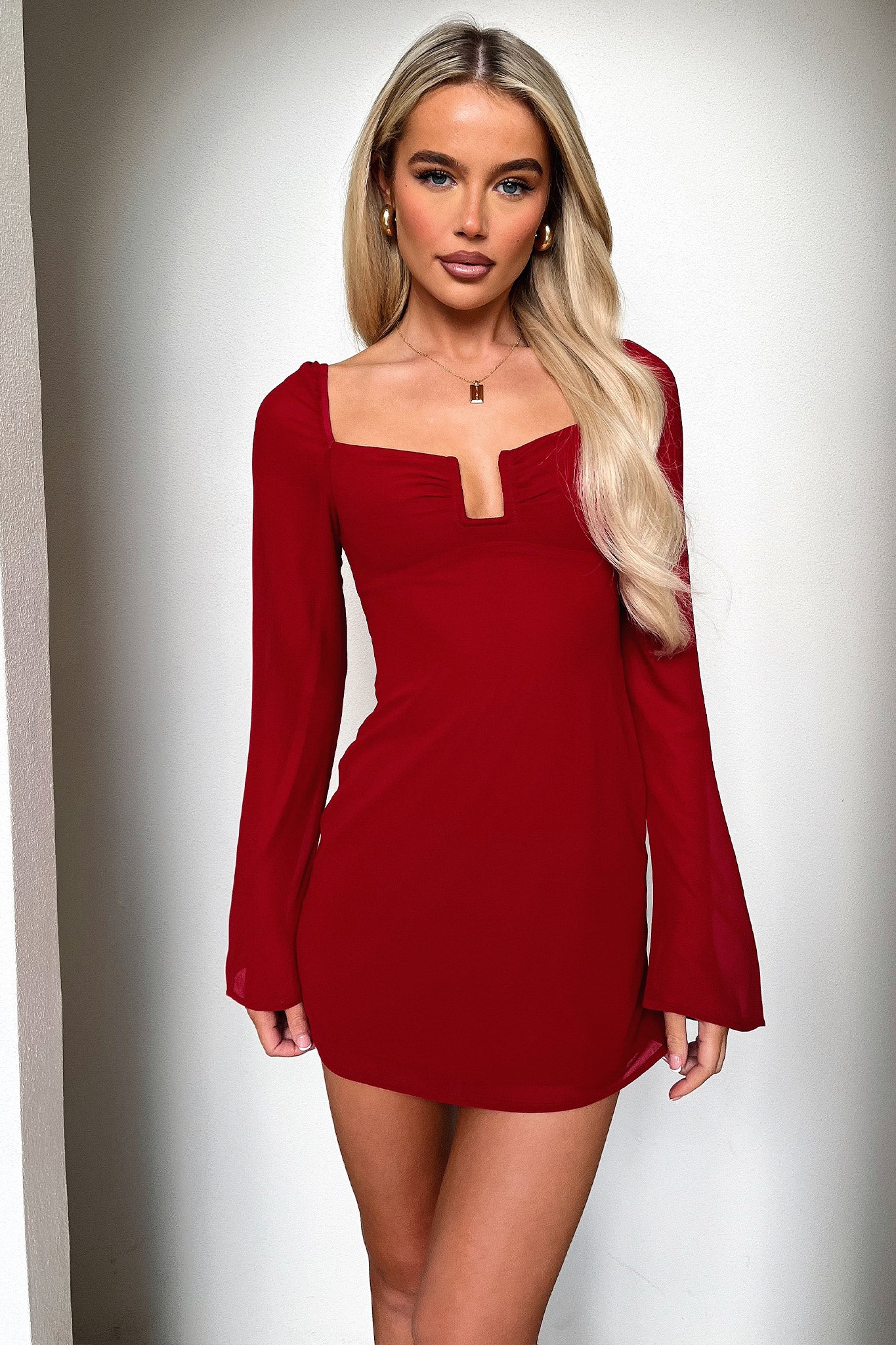 Charisma Long Sleeve Mini Dress - Red - XNAUWBI