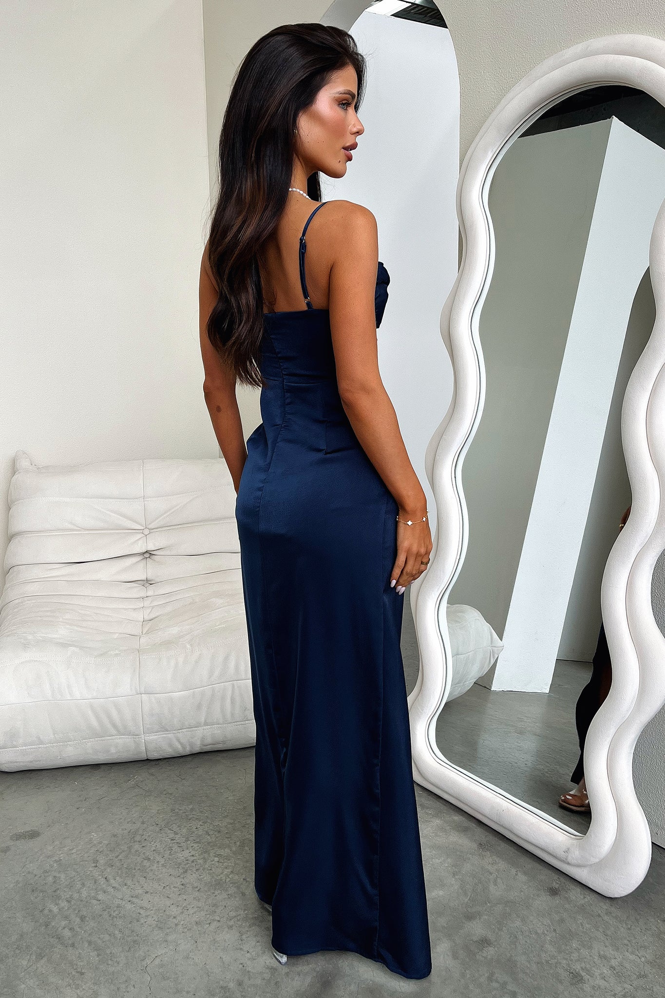 Aiana Satin Maxi Dress - Navy - XNAUWBI