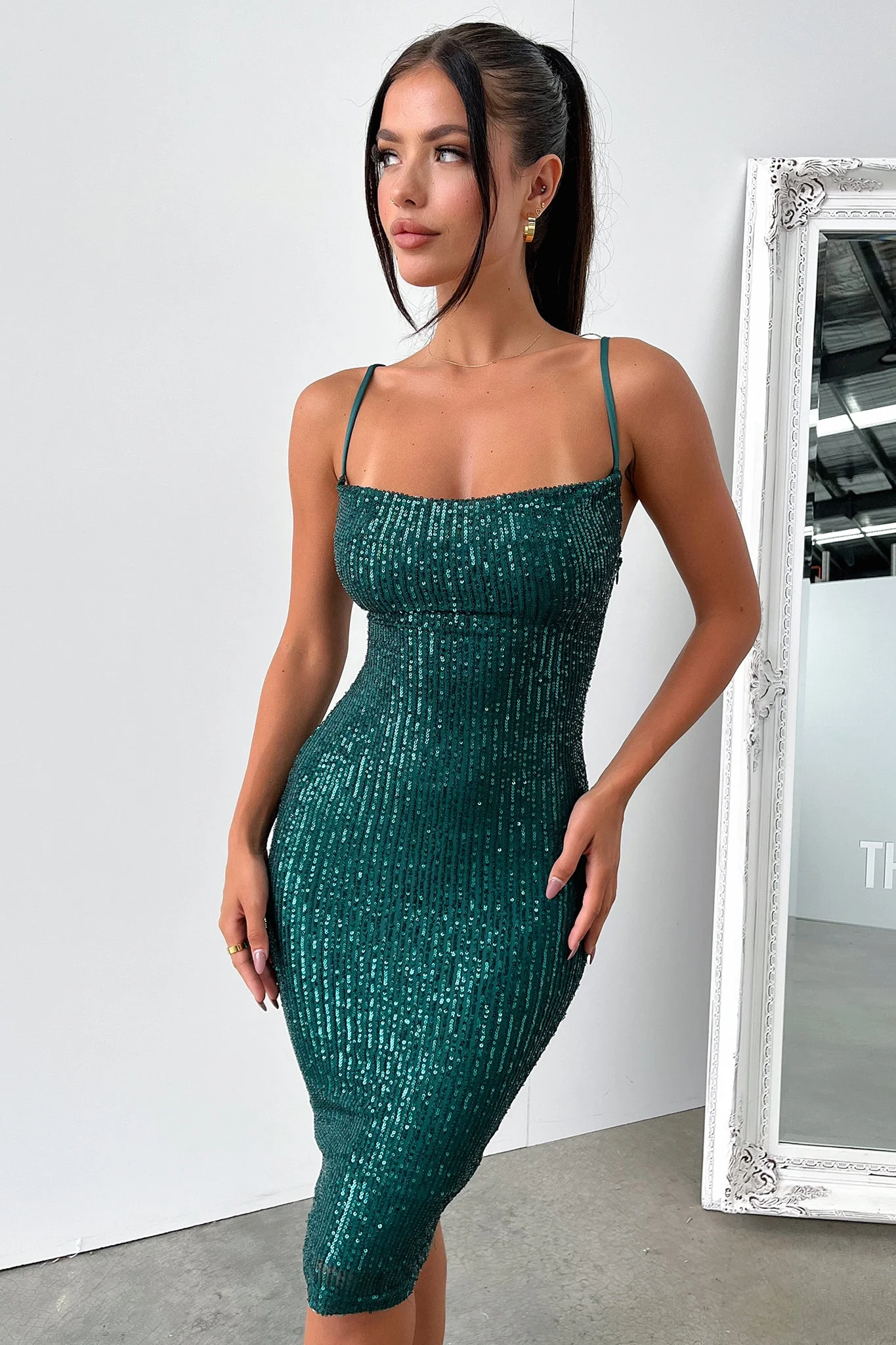 Brylee Midi Dress - Emerald Sequin - XNAUWBI