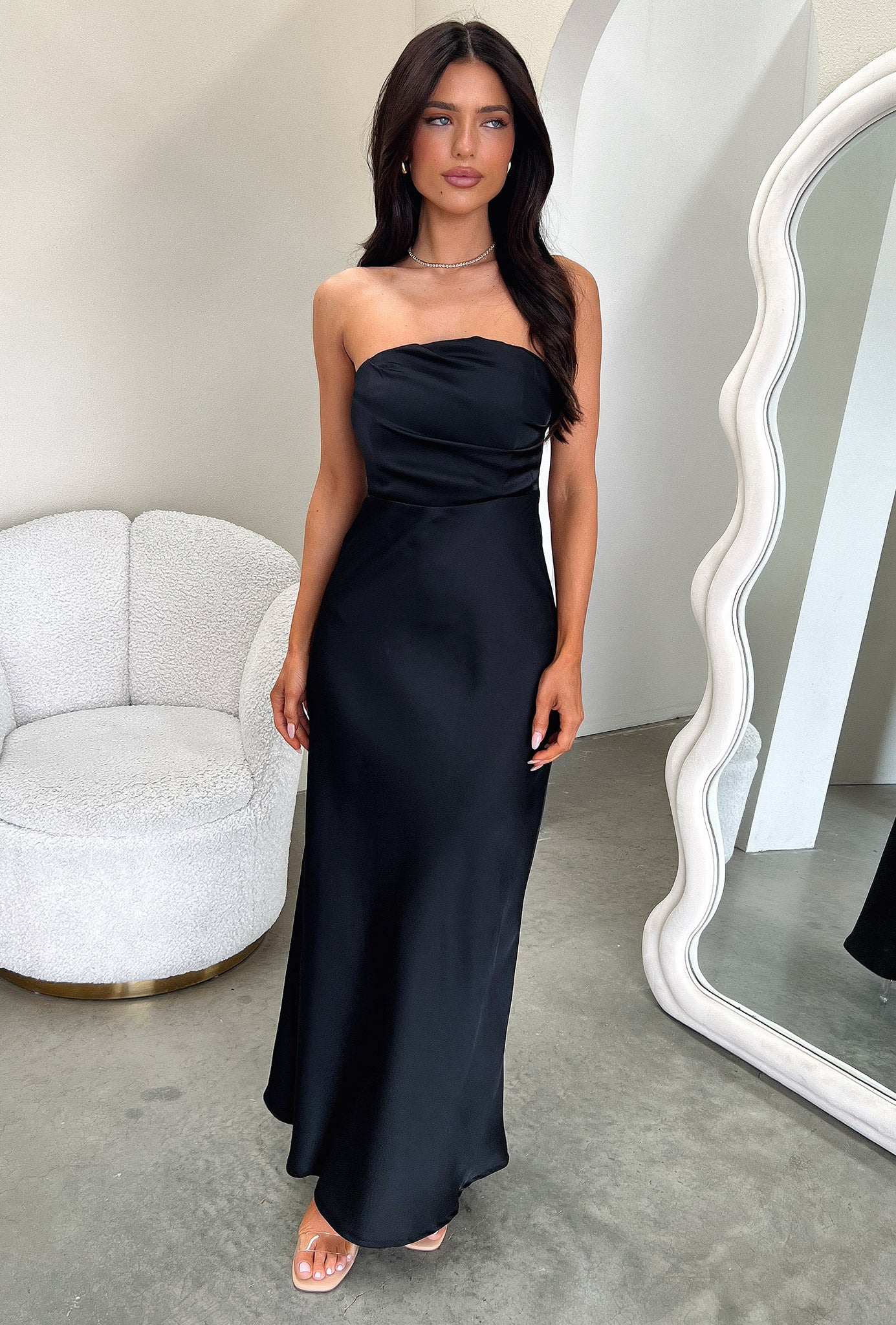 Elio Strapless Satin Maxi Dress - Black - XNAUWBI