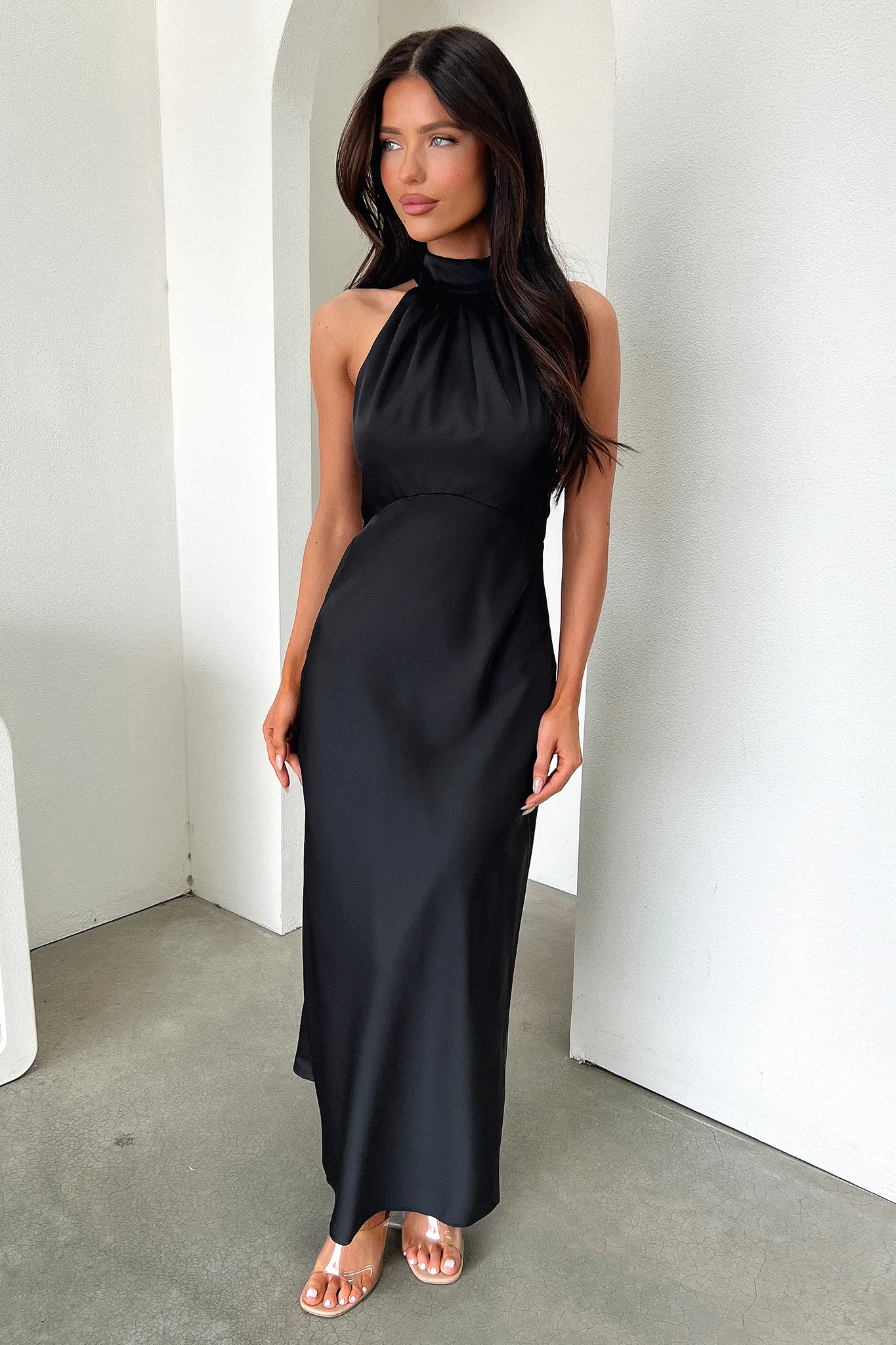 Daphne High Neck Maxi Dress - Black - XNAUWBI