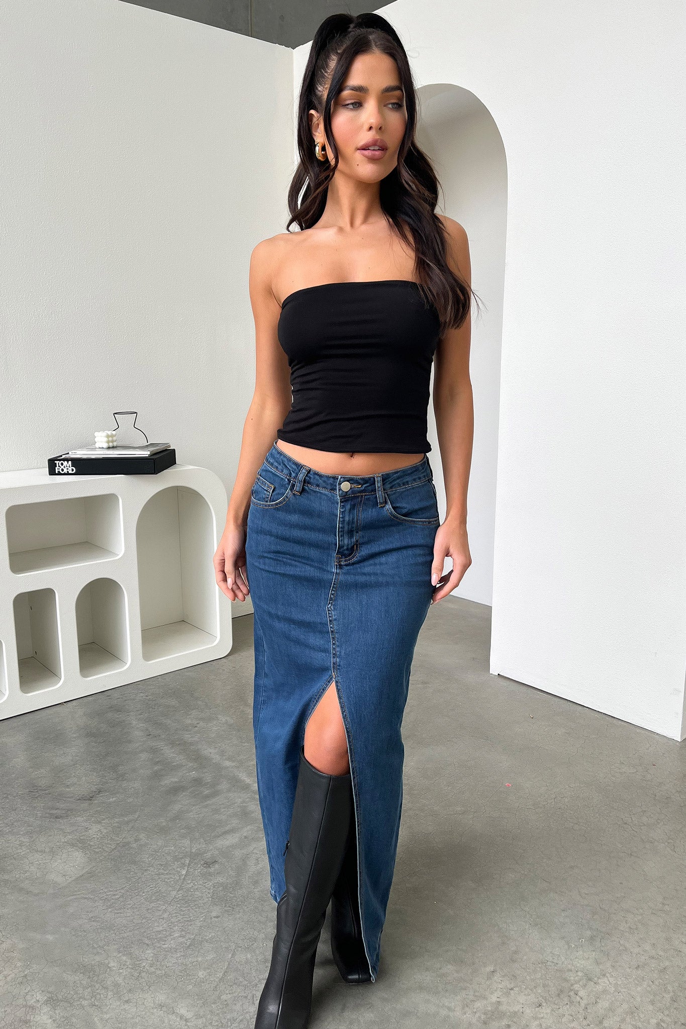 Tahnee Denim Maxi Skirt - Dark Blue - XNAUWBI