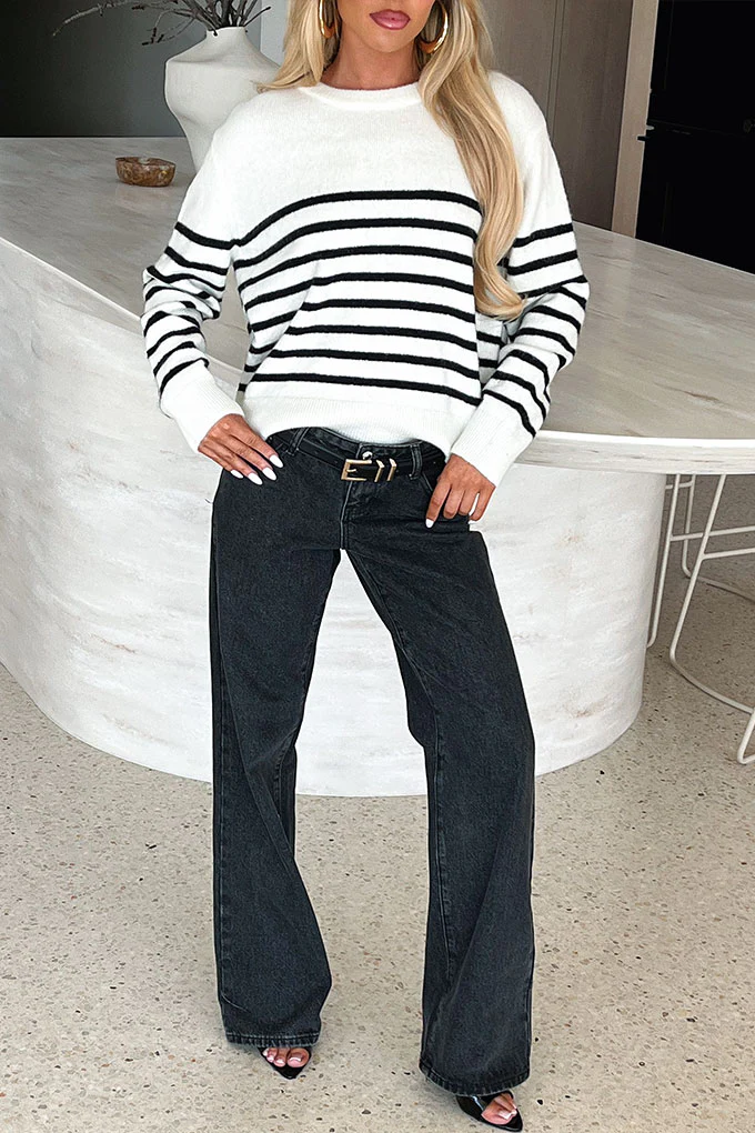 Hampton Knit Jumper - Black & White Striped - XNAUWBI