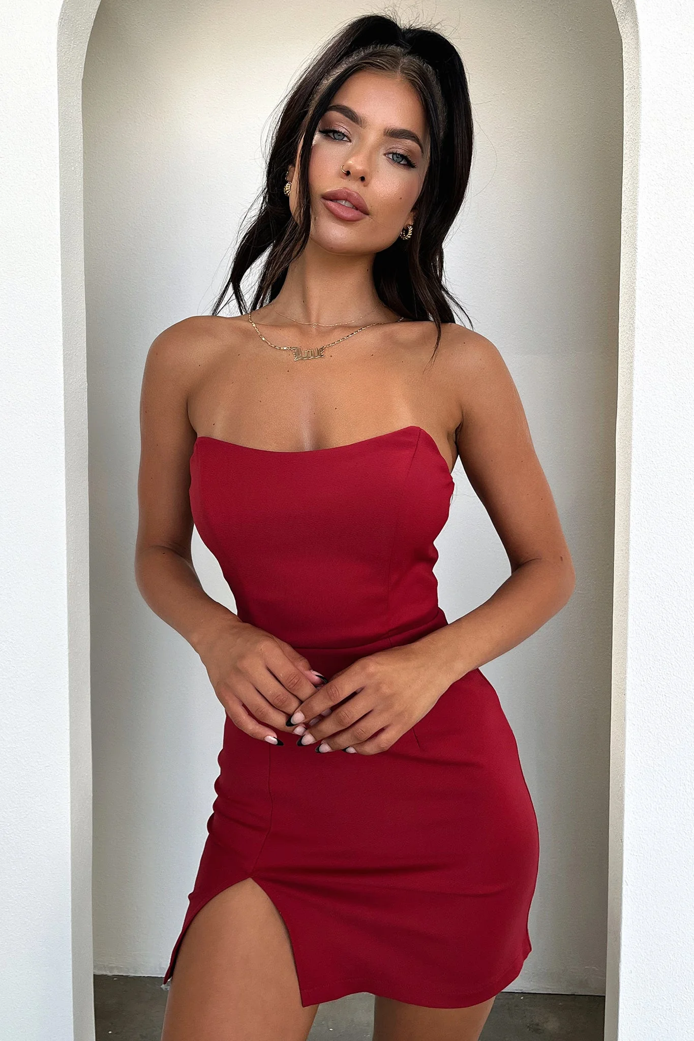 Lane Strapless Mini Dress - Red - XNAUWBI