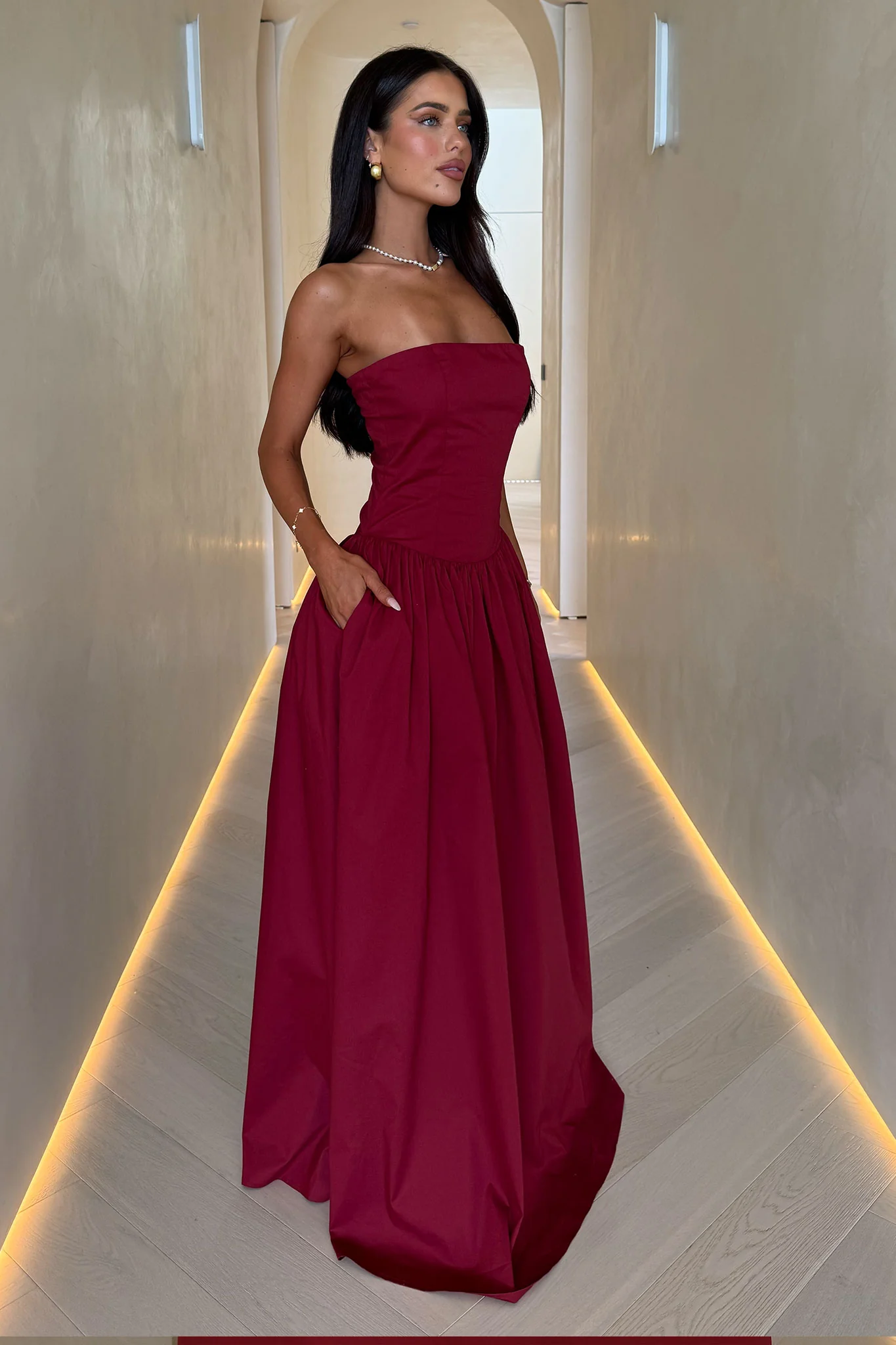 Iridessa Strapless Maxi Dress - Burgundy - XNAUWBI