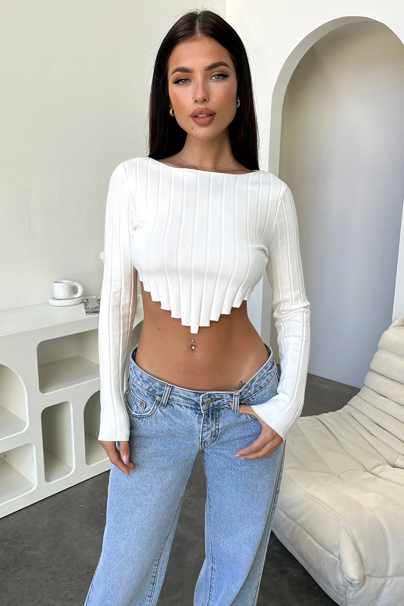 Reeva Long Sleeve Knit - White - XNAUWBI