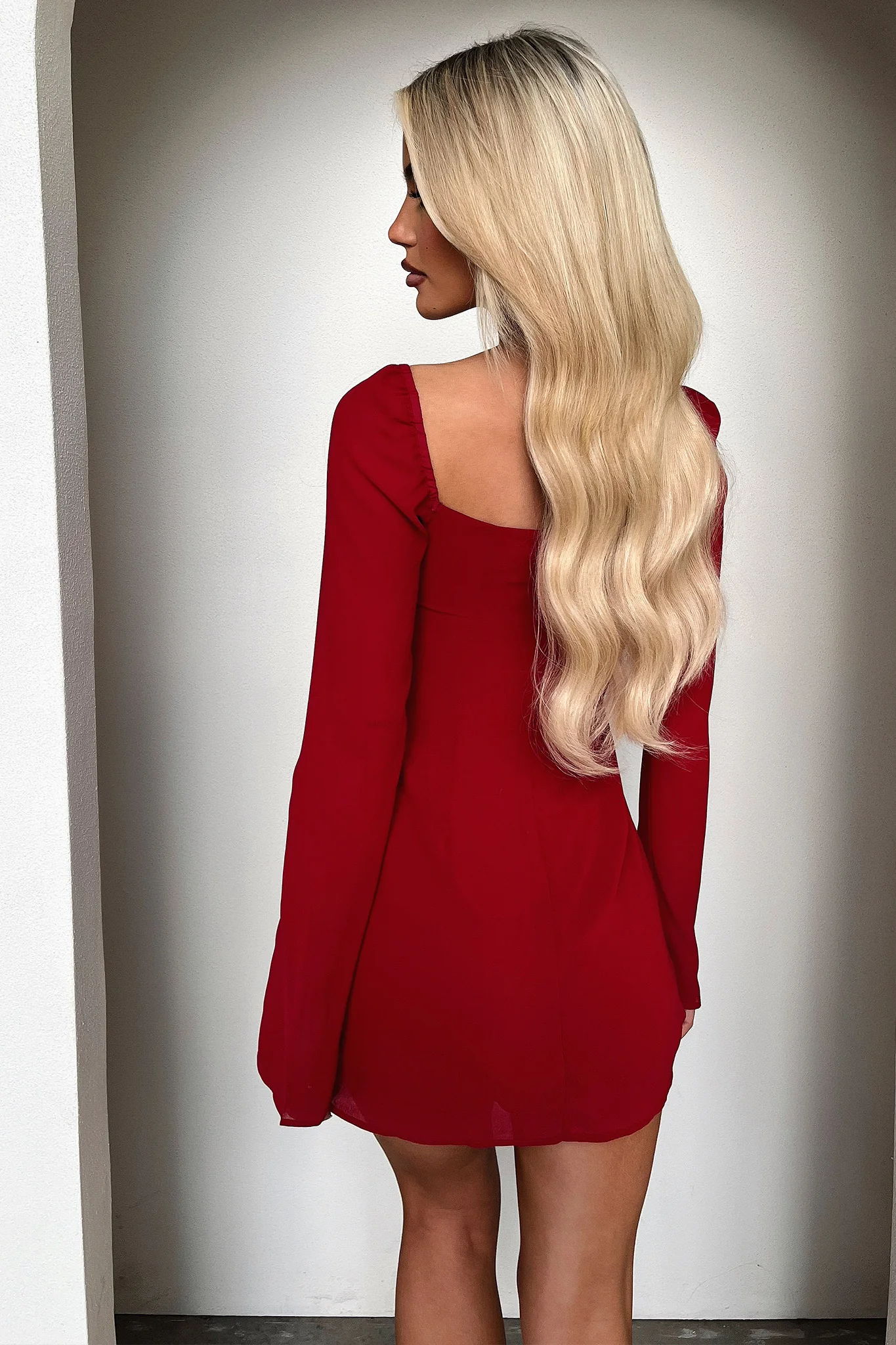 Charisma Long Sleeve Mini Dress - Red - XNAUWBI