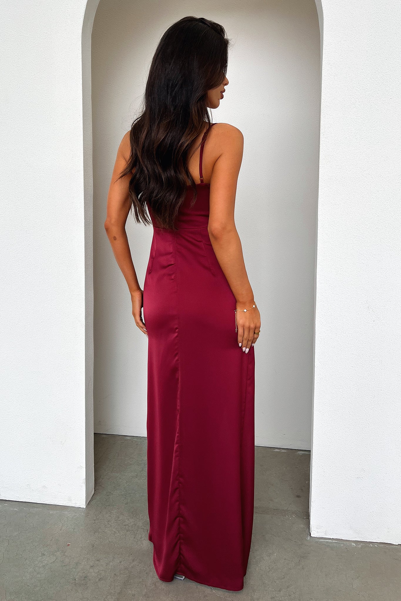Aiana Satin Maxi Dress - Burgundy - XNAUWBI