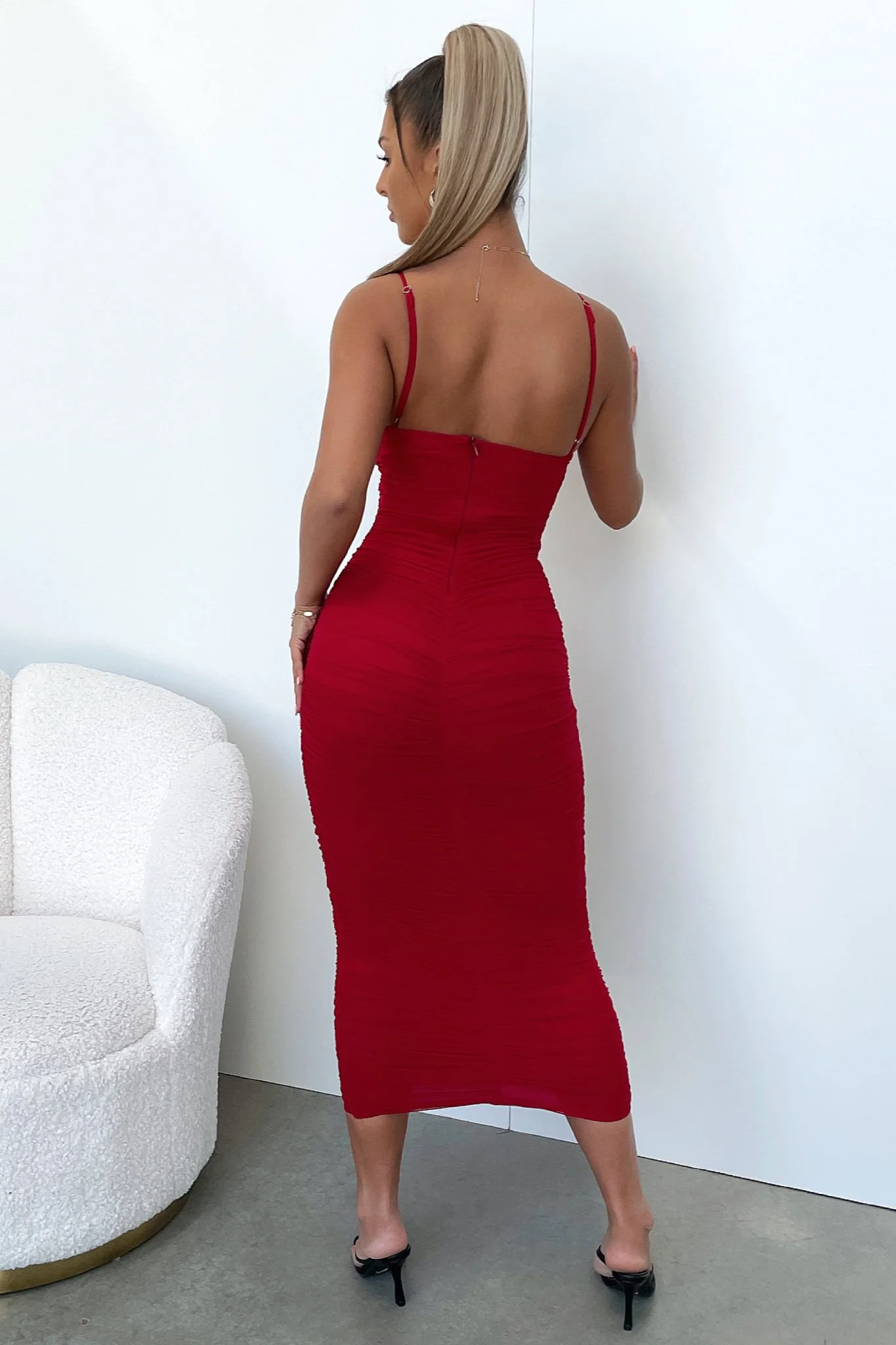 Zena Mesh Full Length Dress - Burgundy - XNAUWBI