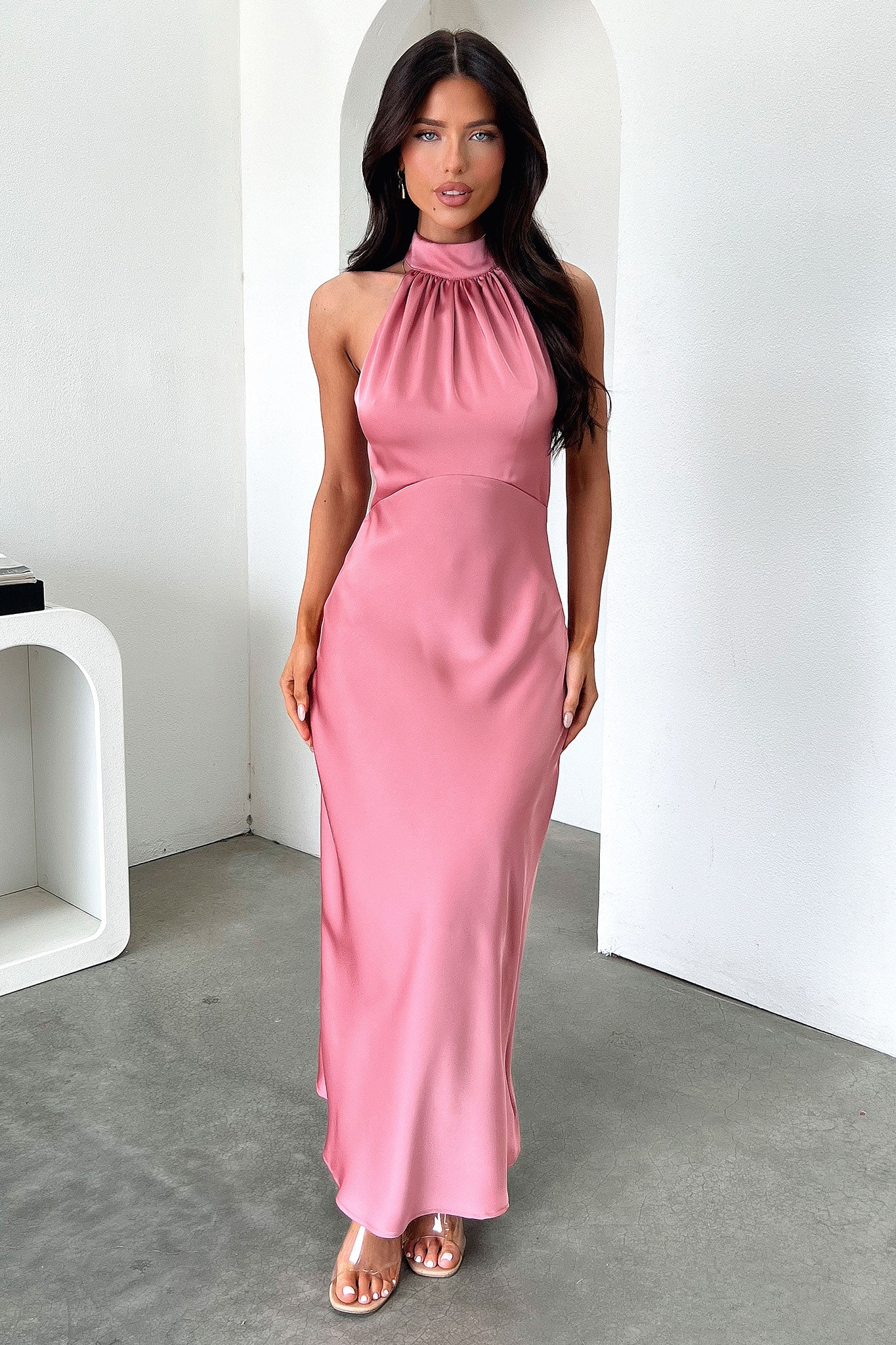 Daphne High Neck Maxi Dress - Rose - XNAUWBI