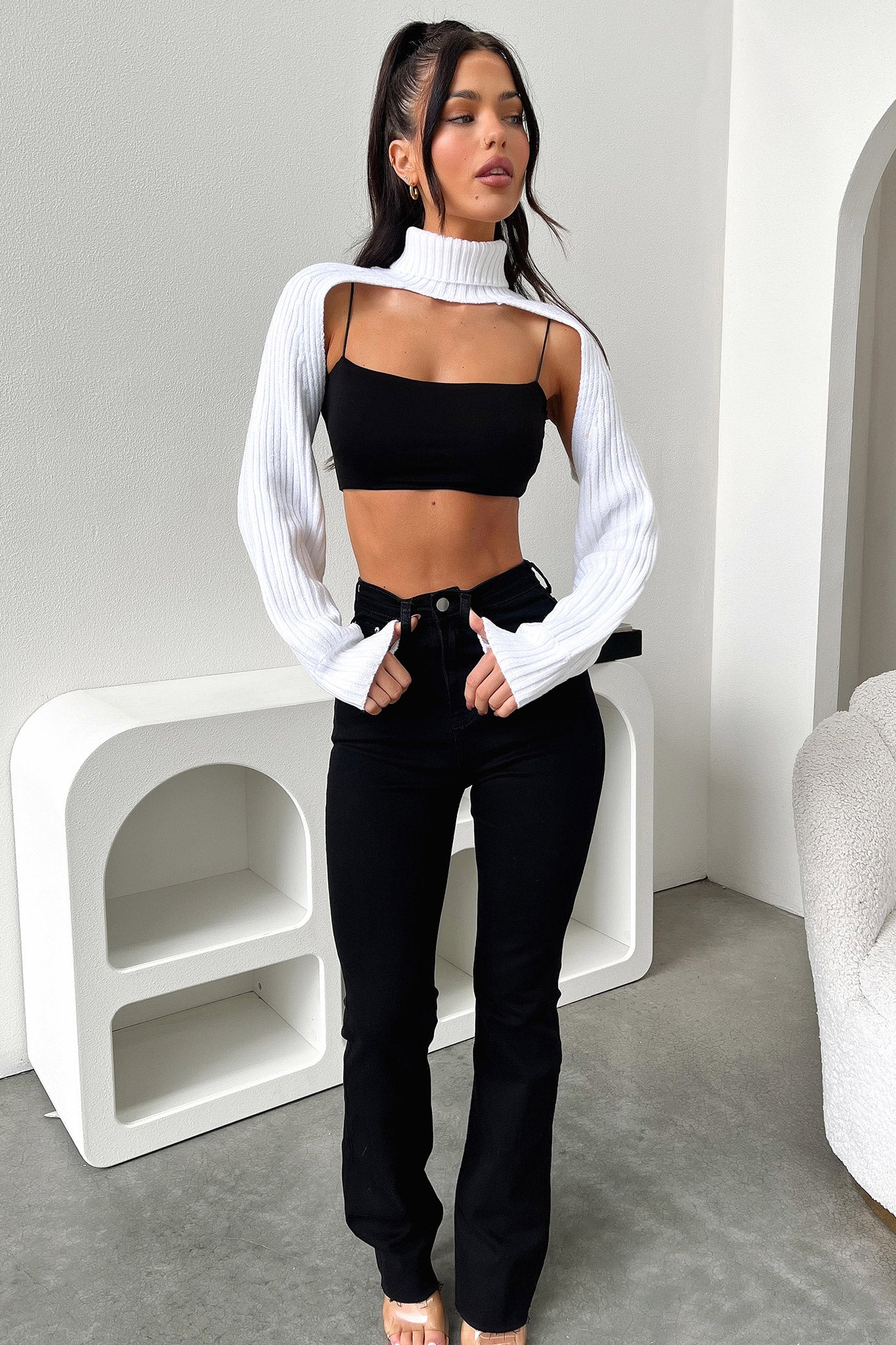 Evie Turtleneck Shrug - White - XNAUWBI