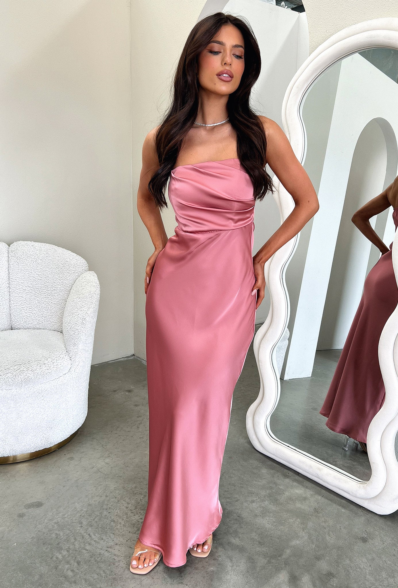 Elio Strapless Satin Maxi Dress - Rose - XNAUWBI