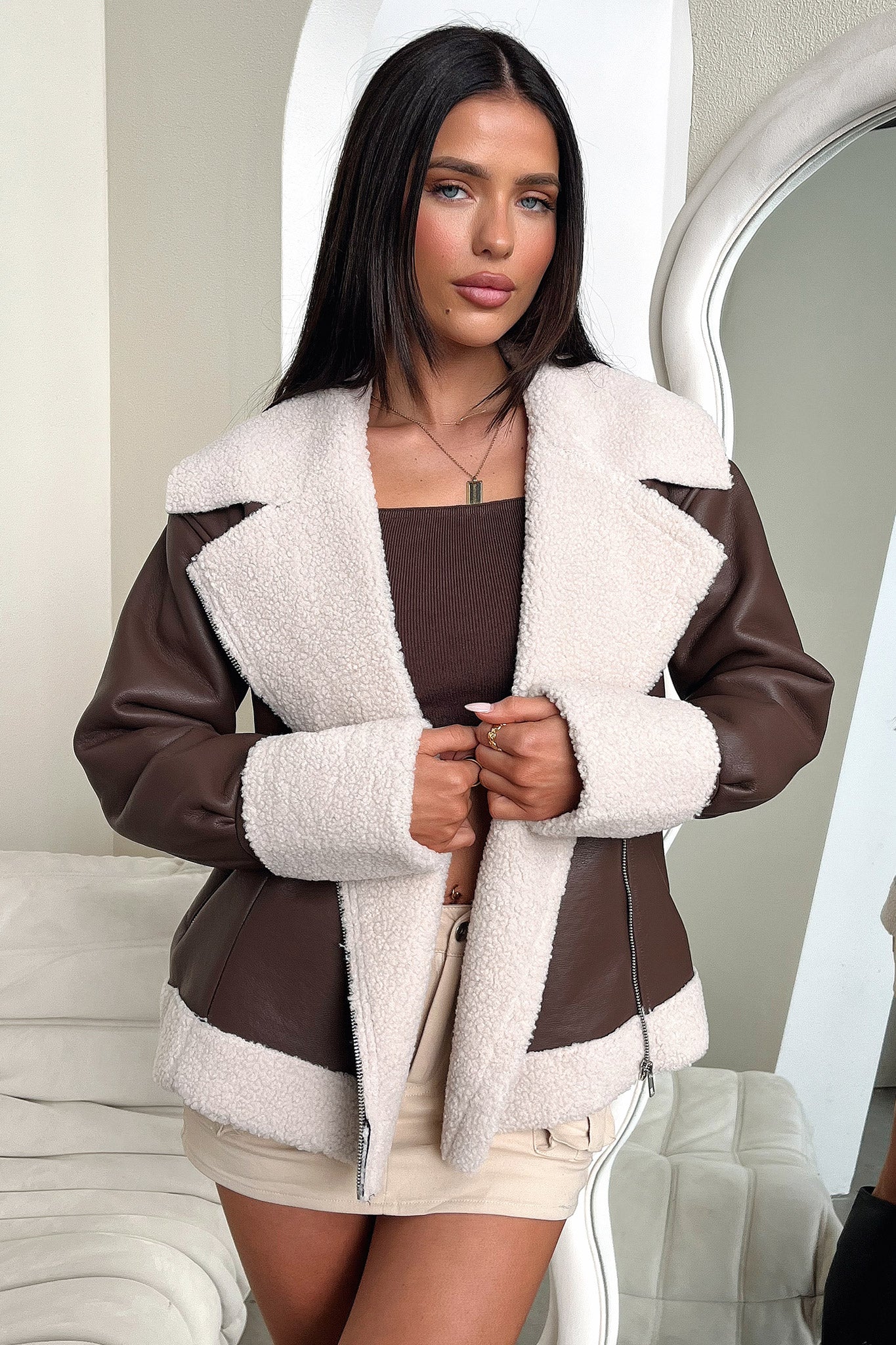 Kobie Faux Leather Jacket - Brown - XNAUWBI