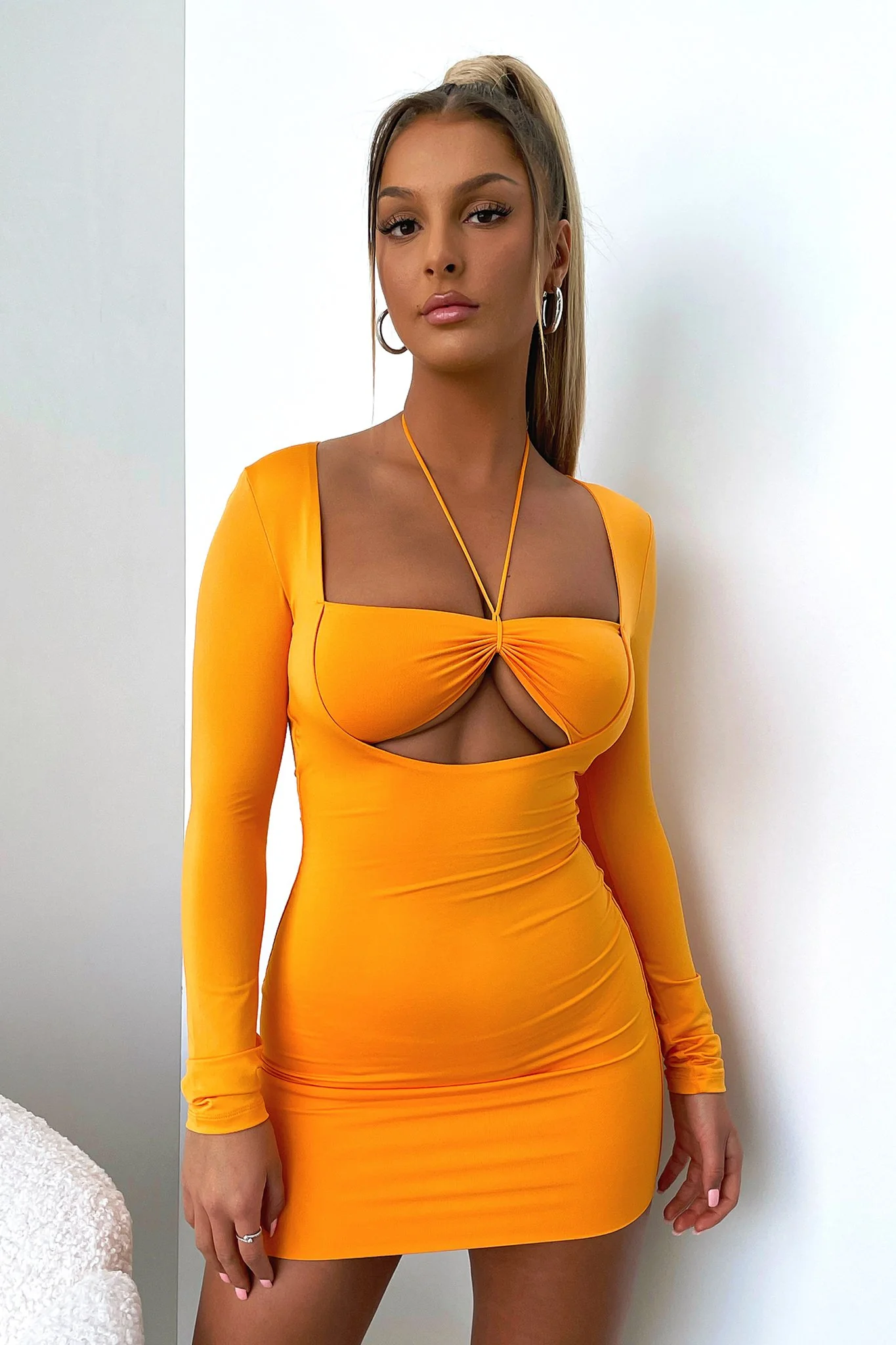 Taurus Long Sleeve Dress - Orange - XNAUWBI
