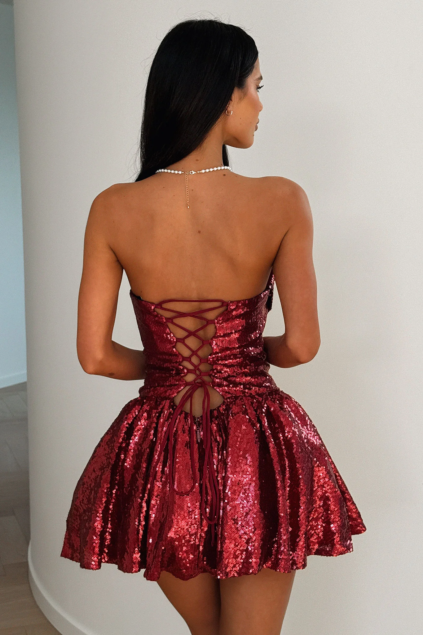 Ezrie Strapless Sequin Mini Dress - Burgundy - XNAUWBI