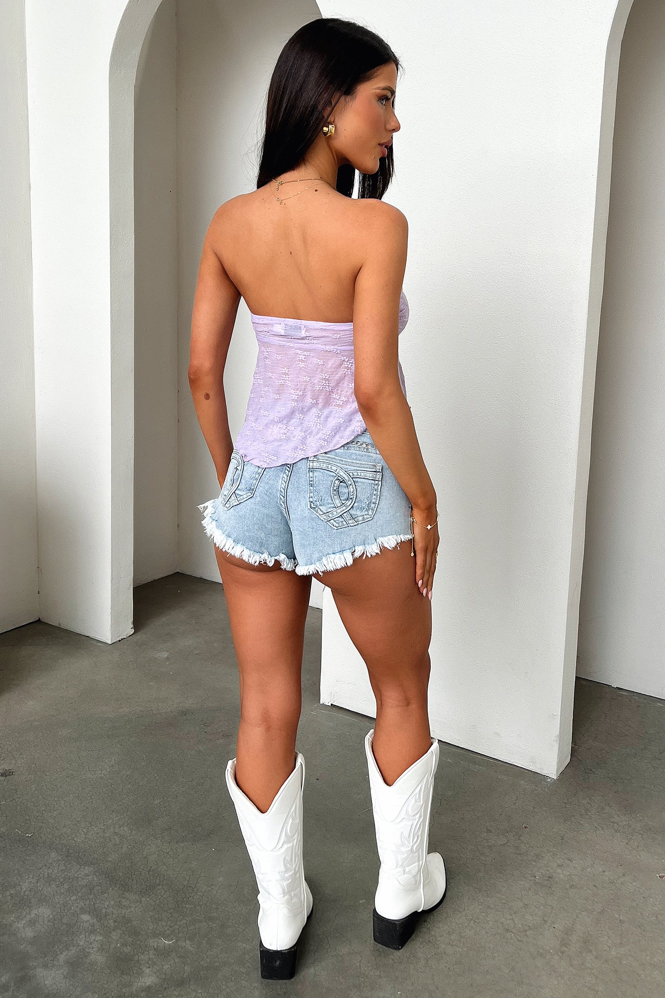 Alfonzo Strapless Tie Front Crop - Lilac - XNAUWBI