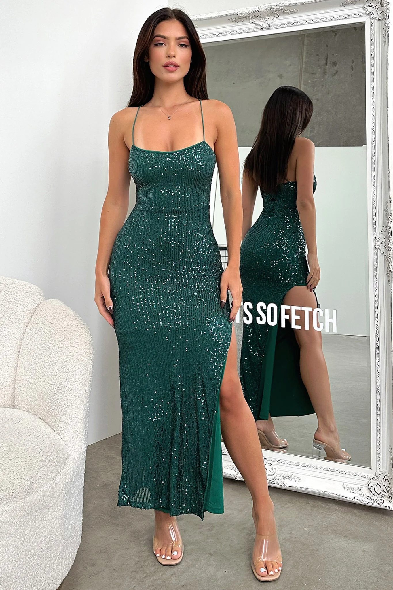 Alina Maxi Dress - Emerald Sequin - XNAUWBI