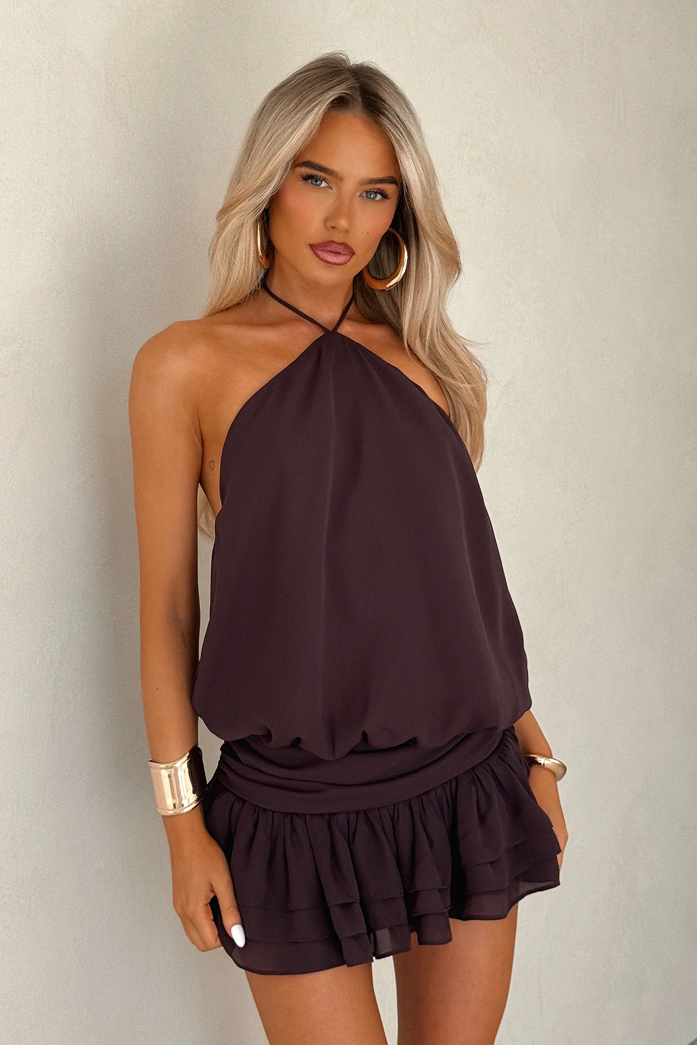 Latina Open Back Mini Dress - Plum - XNAUWBI