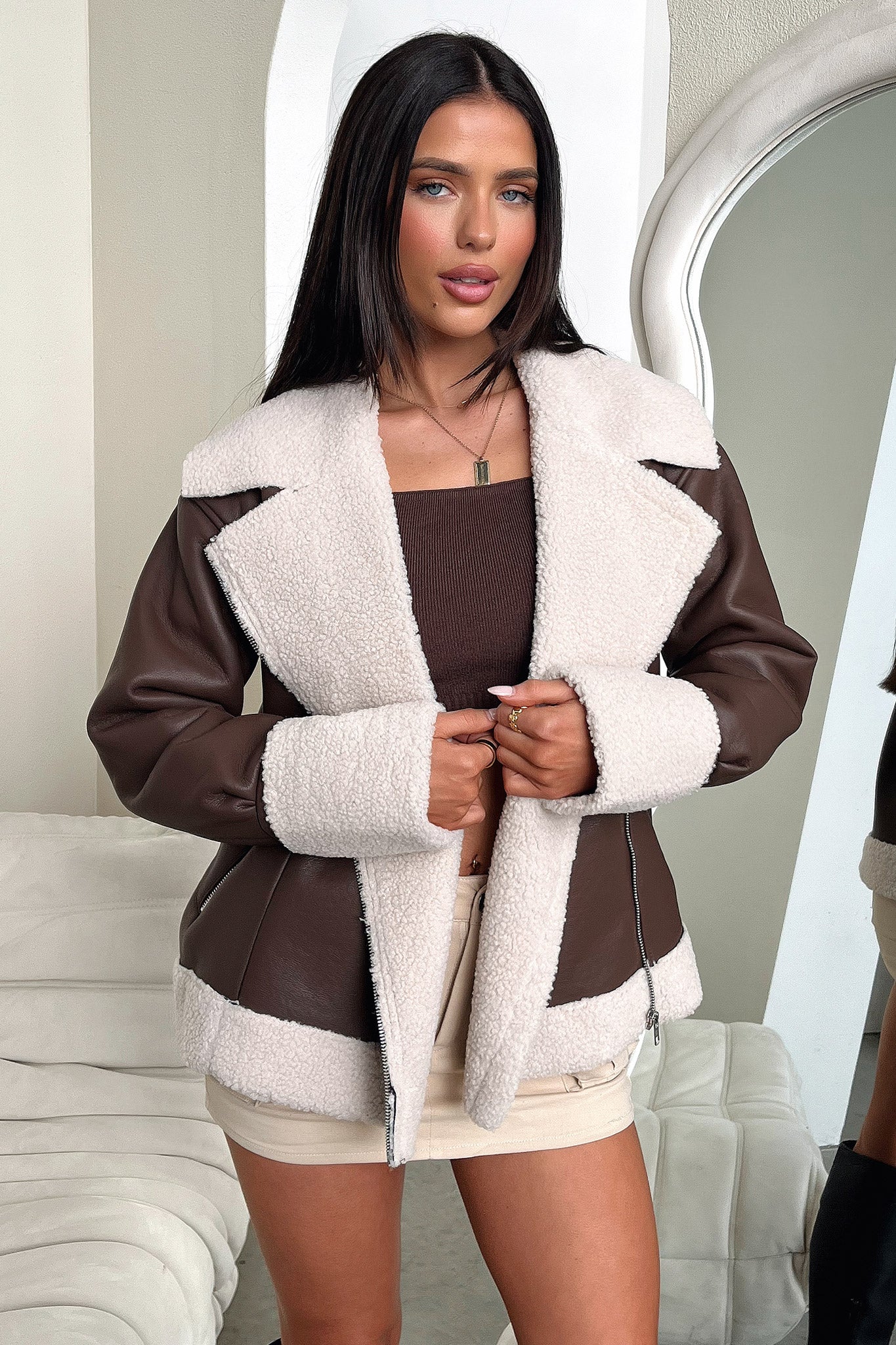 Kobie Faux Leather Jacket - Brown - XNAUWBI