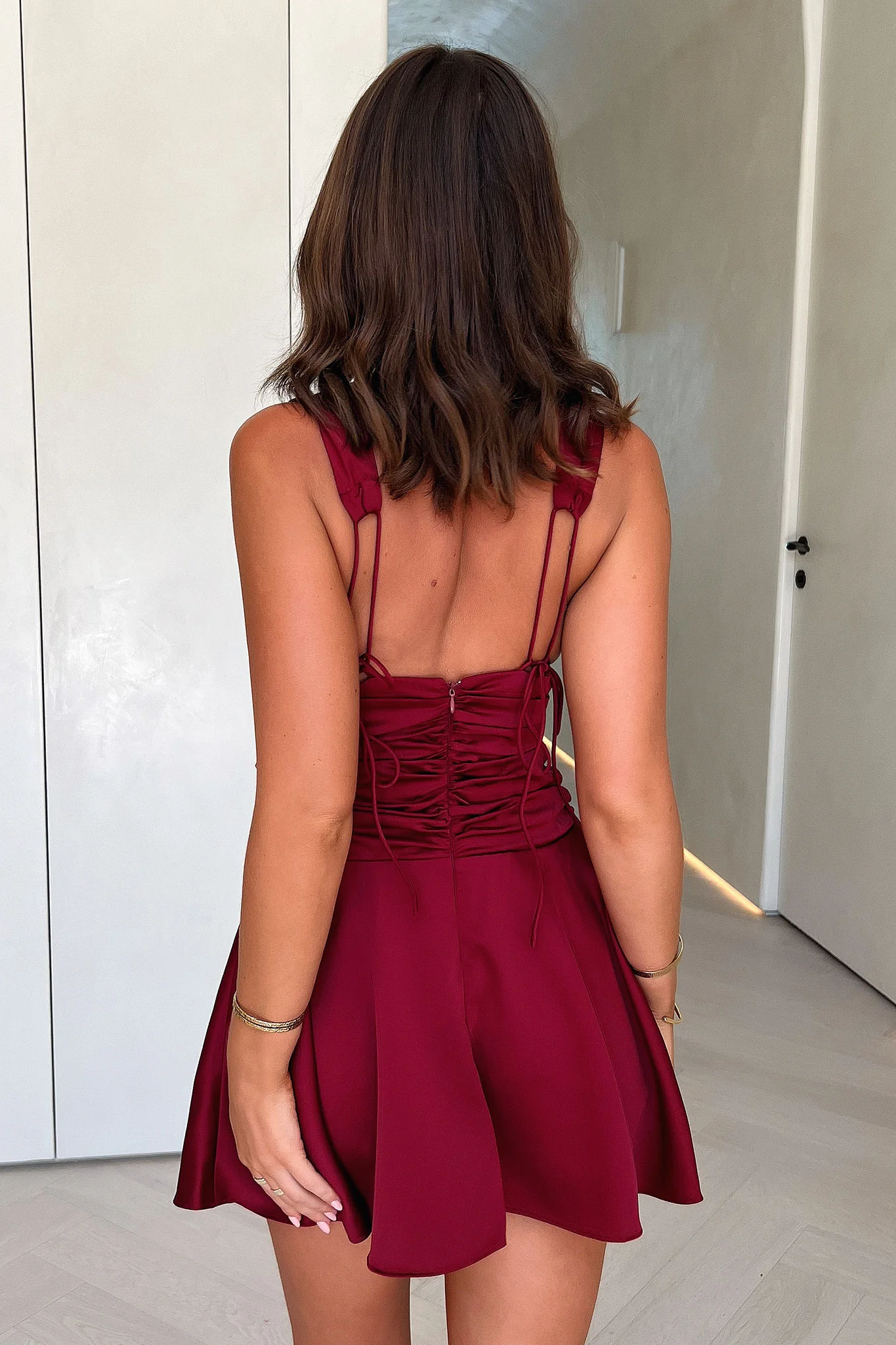 Jane Satin Mini Dress - Burgundy - XNAUWBI