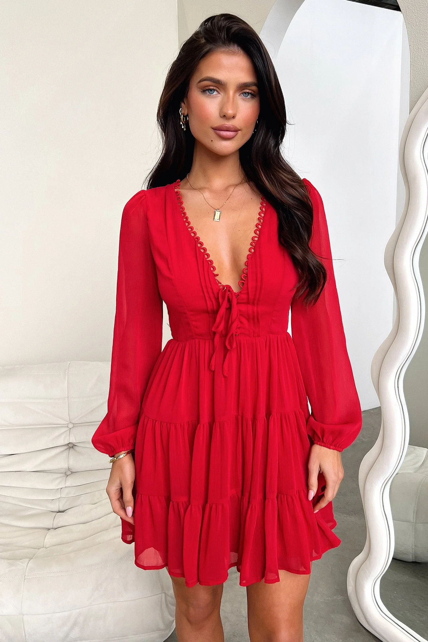 Lexie Long Sleeve Dress - Red - XNAUWBI