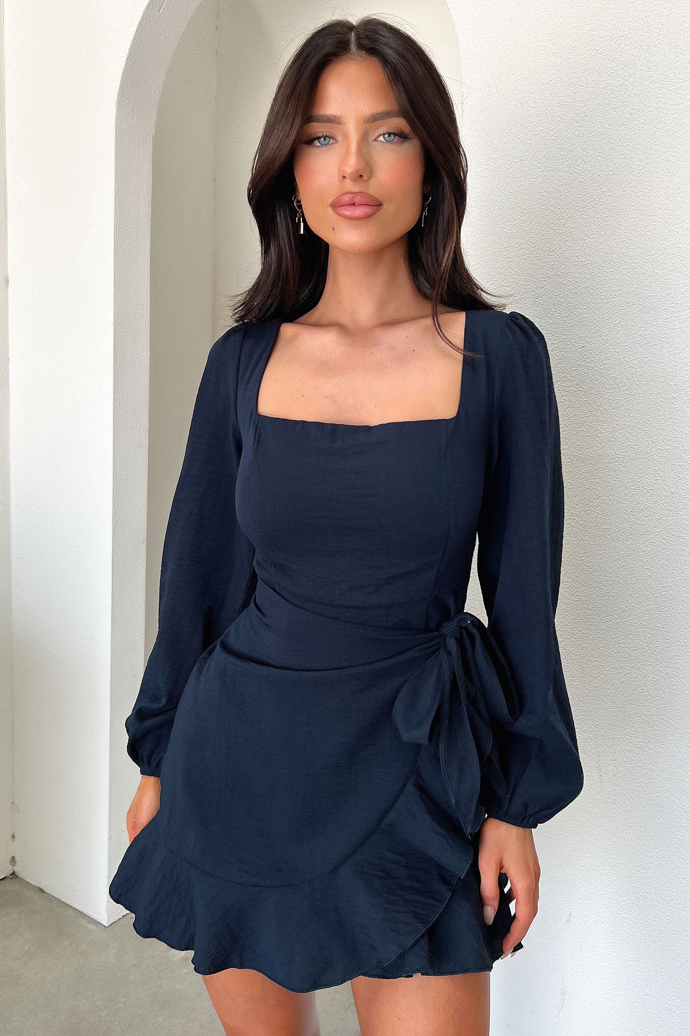 Silvana Long Sleeve Wrap Mini Dress - Navy - XNAUWBI
