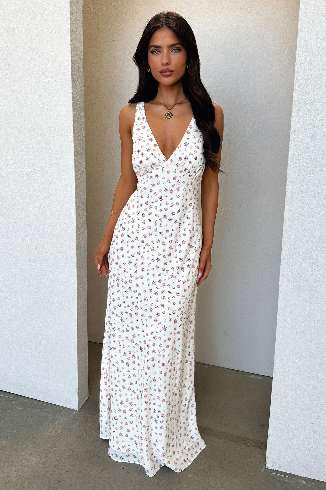 Naf V-Neck Maxi Dress - Rose Floral - XNAUWBI