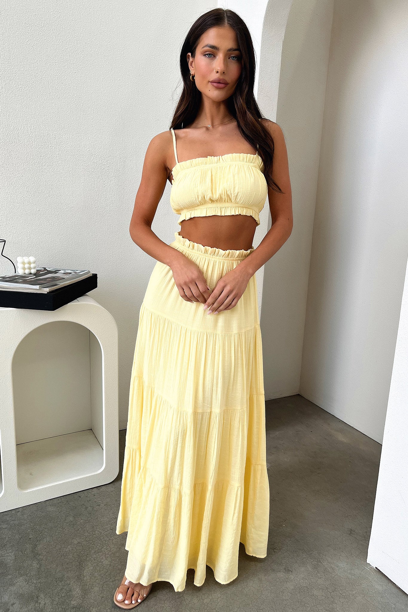 Selina Tiered Maxi Skirt - Yellow - XNAUWBI