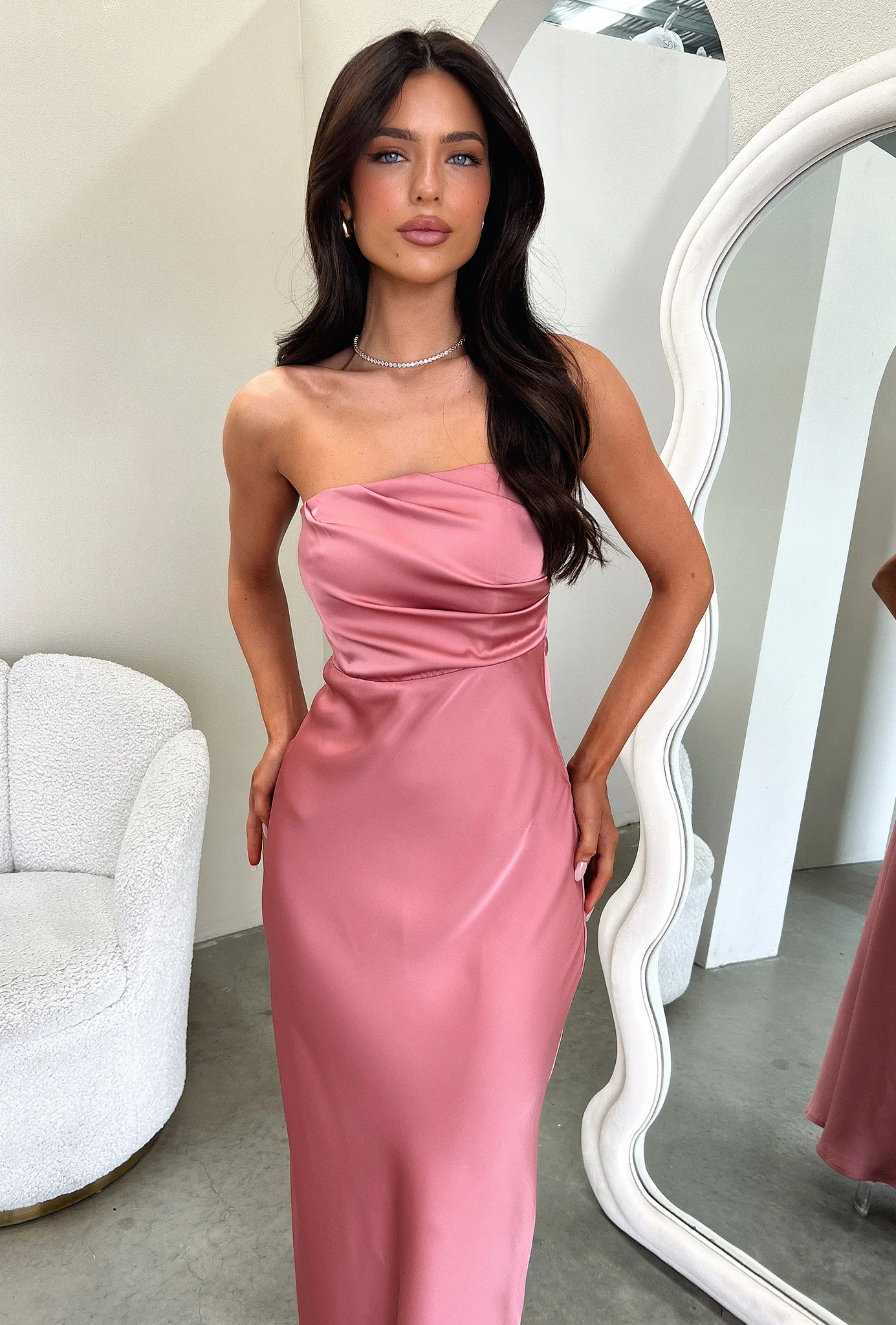 Elio Strapless Satin Maxi Dress - Rose - XNAUWBI