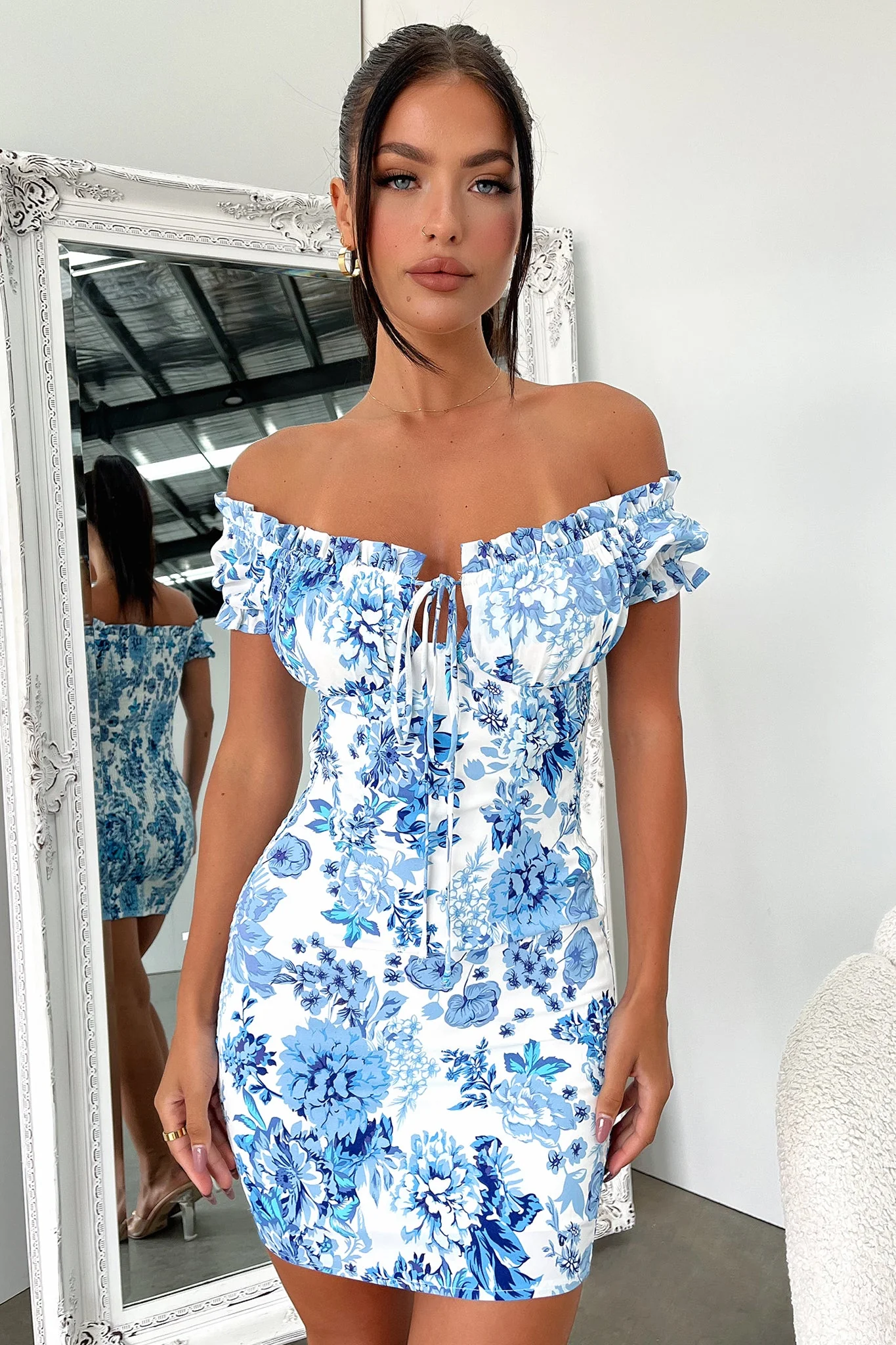 Maisie Dress - Blue/White Floral - XNAUWBI