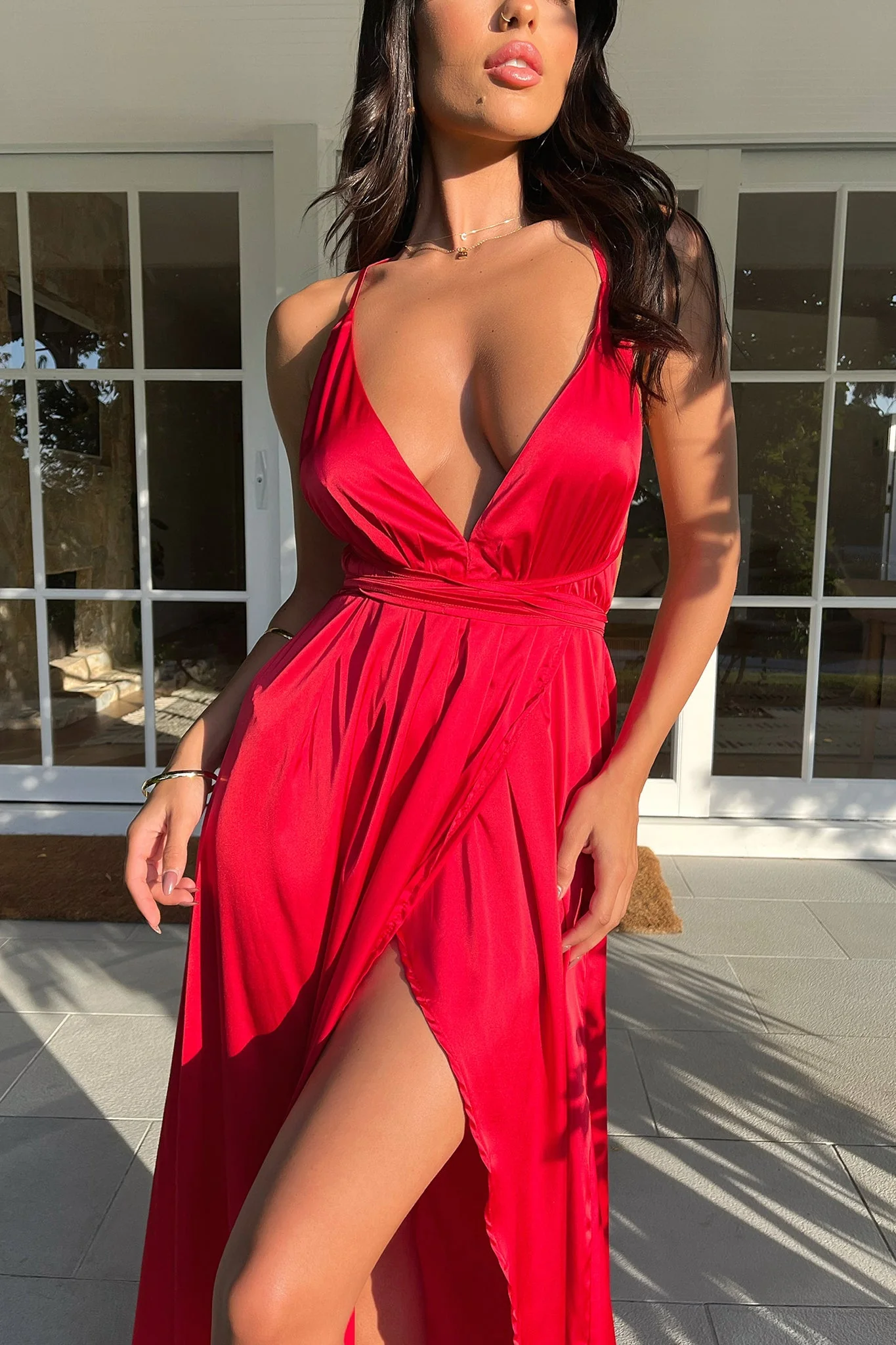 Scarlett Halter Maxi Dress - Red - XNAUWBI