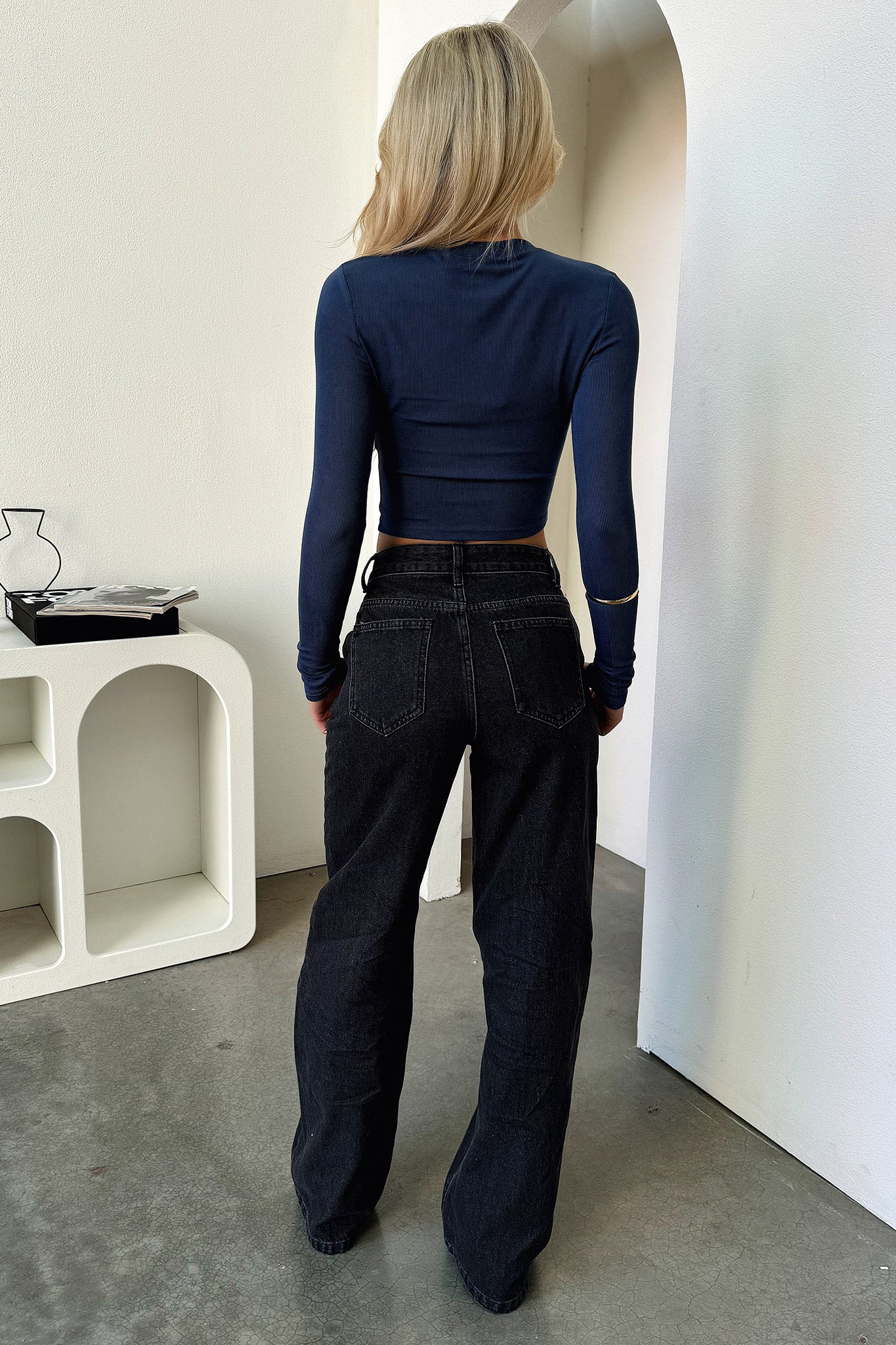 Jaylee Long Sleeve Baby Tee - Navy - XNAUWBI