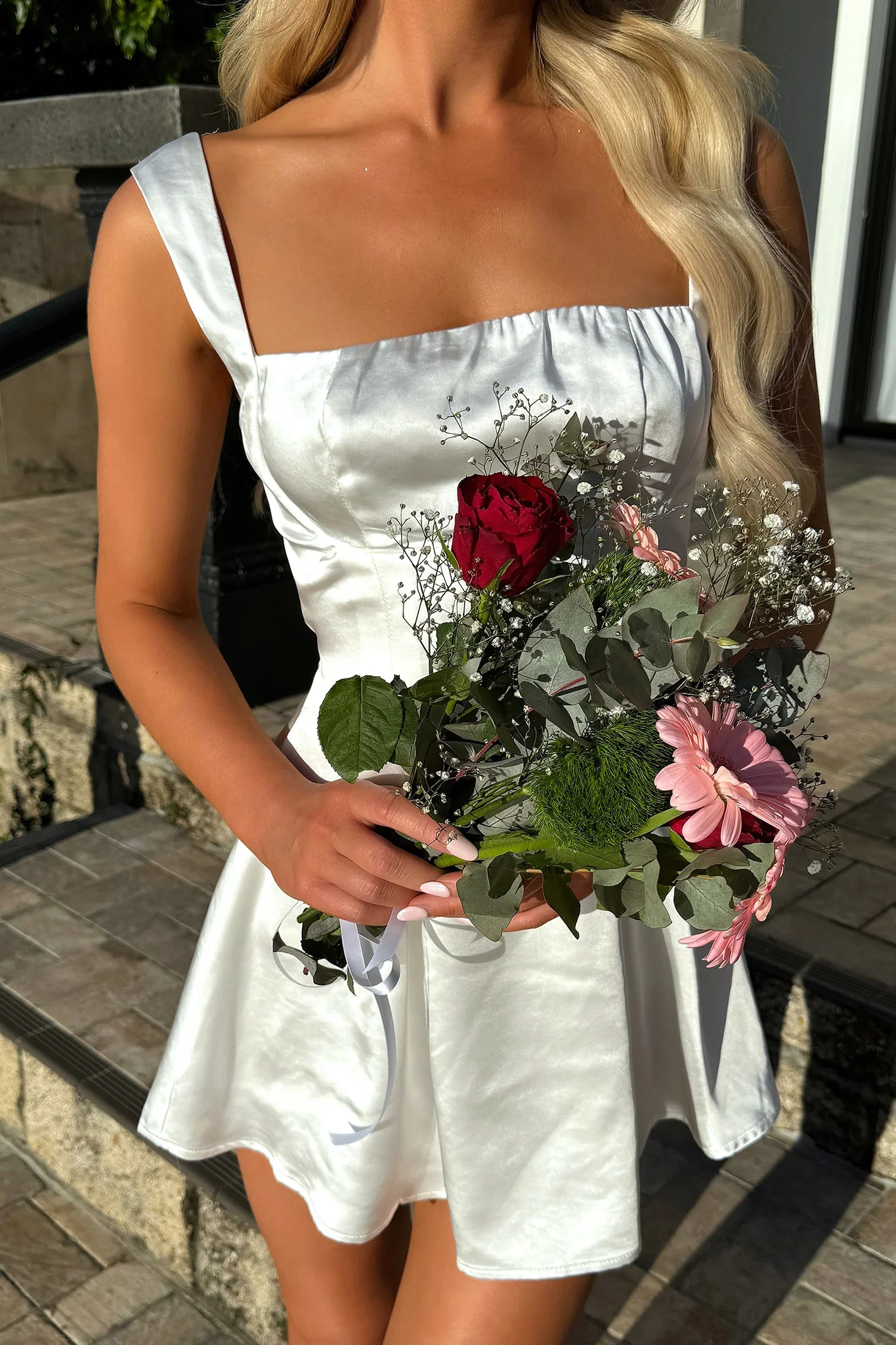 Edina Satin Mini Dress - White - XNAUWBI