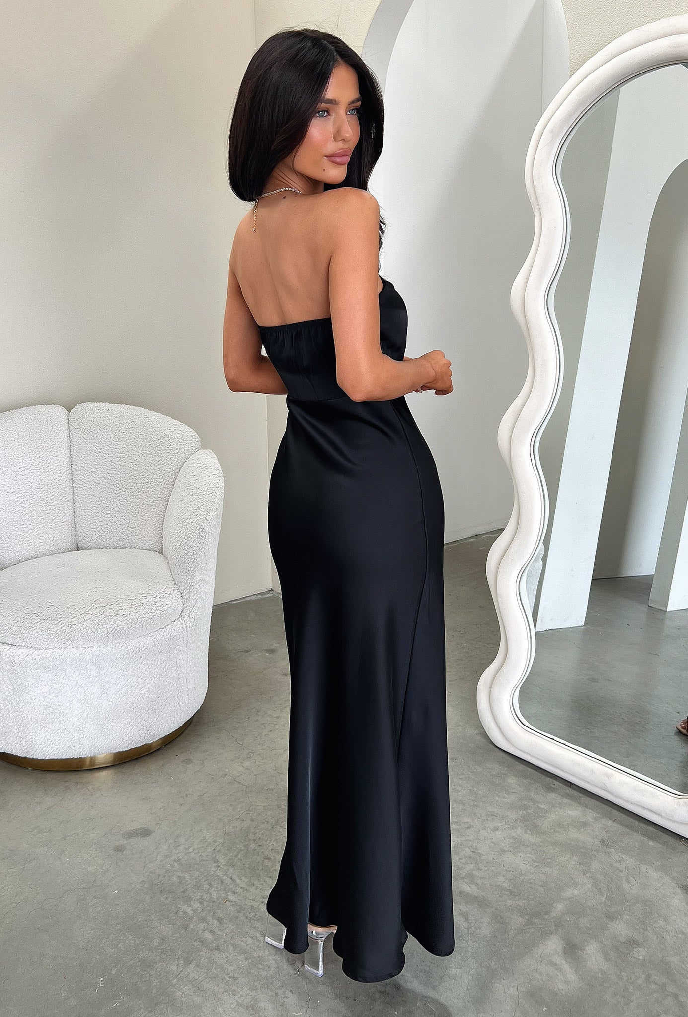 Elio Strapless Satin Maxi Dress - Black - XNAUWBI