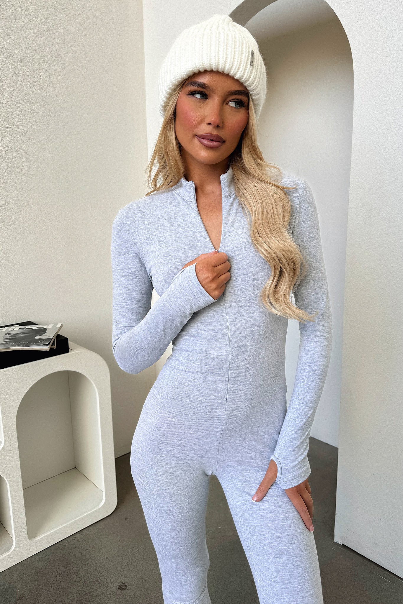Tammy Long Sleeve Jumpsuit - Grey - XNAUWBI