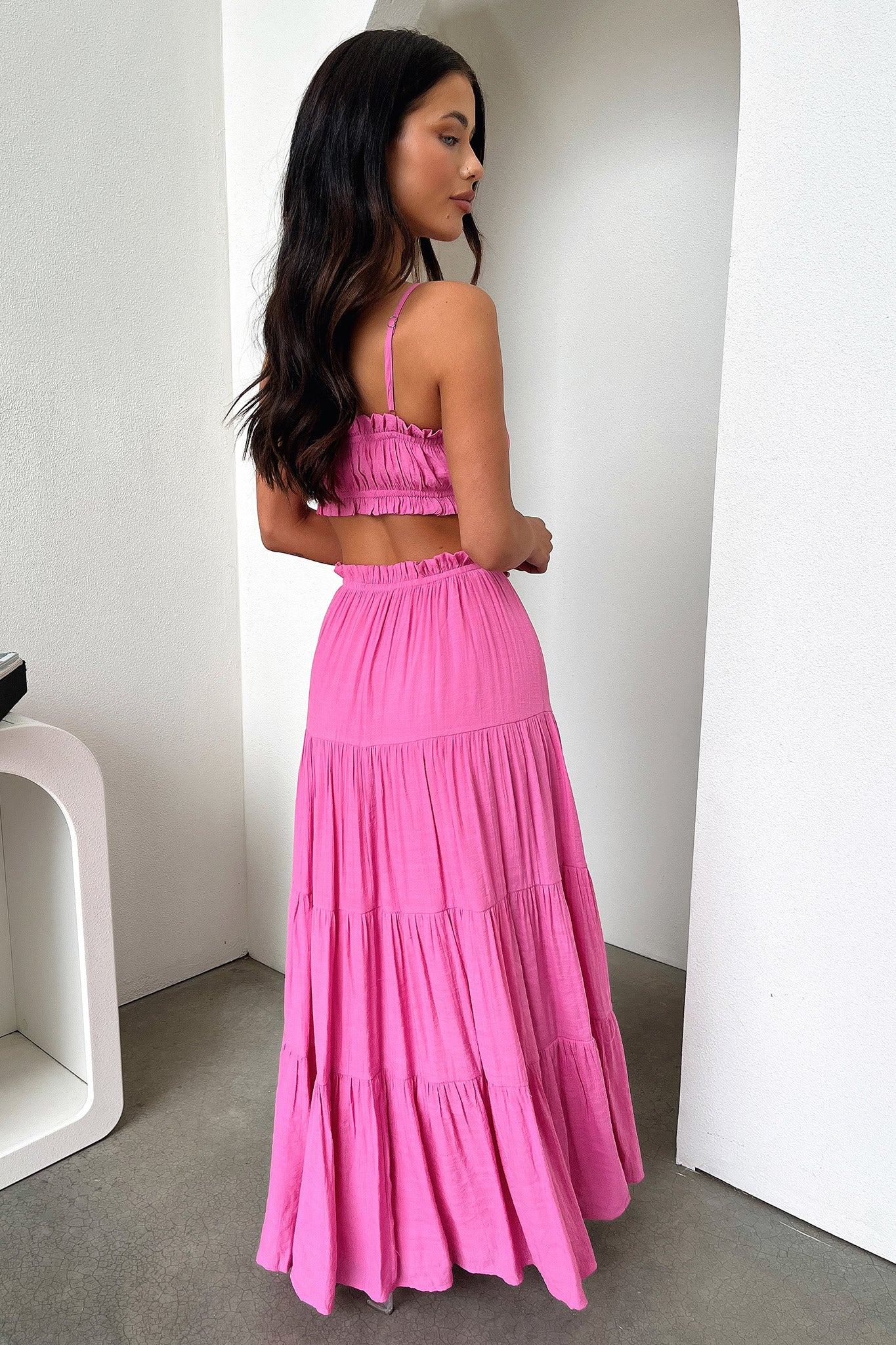 Selina Tiered Maxi Skirt - Pink - XNAUWBI