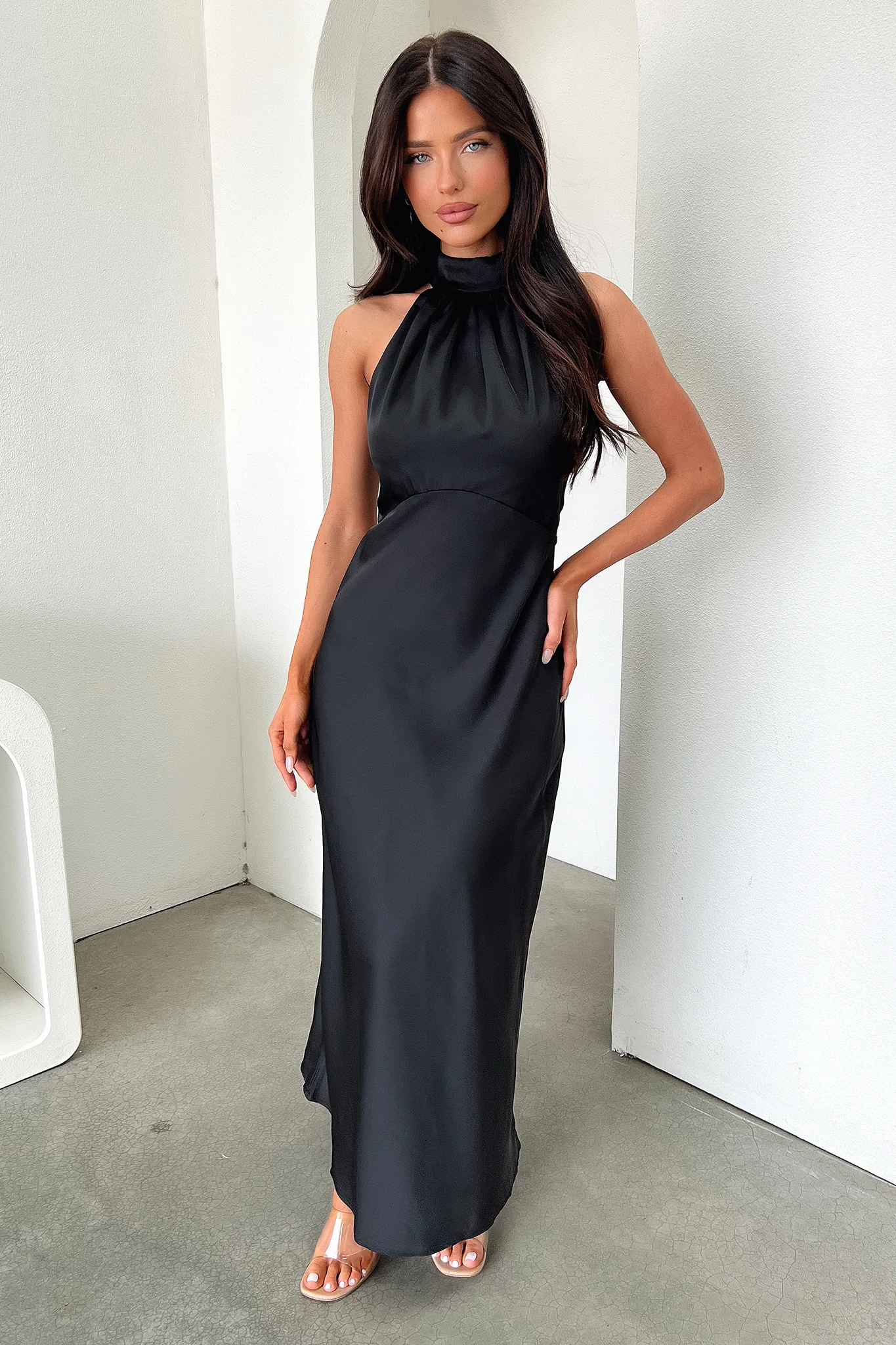 Daphne High Neck Maxi Dress - Black - XNAUWBI