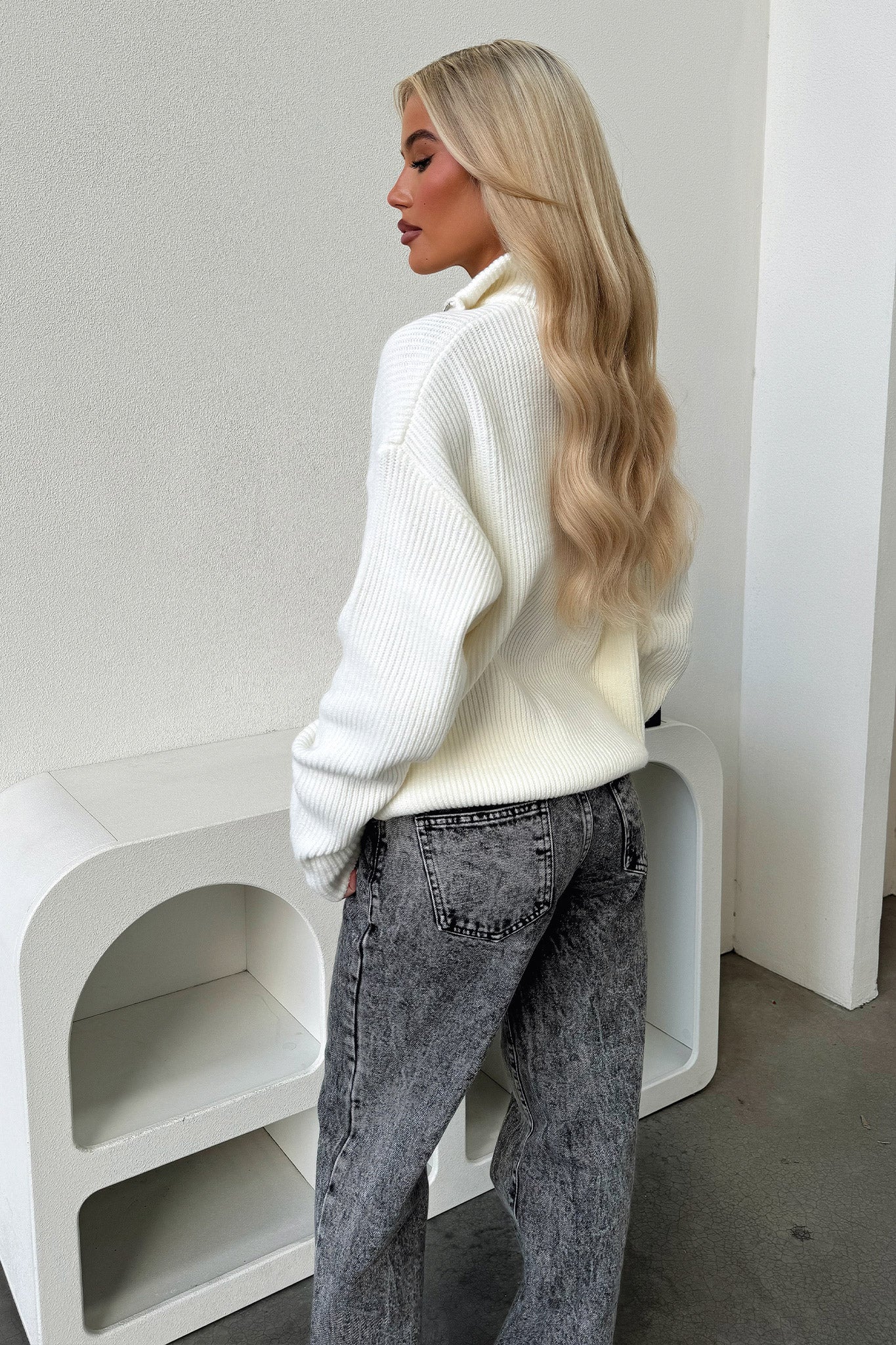 Maree 3/4 Zip Knit - Cream - XNAUWBI