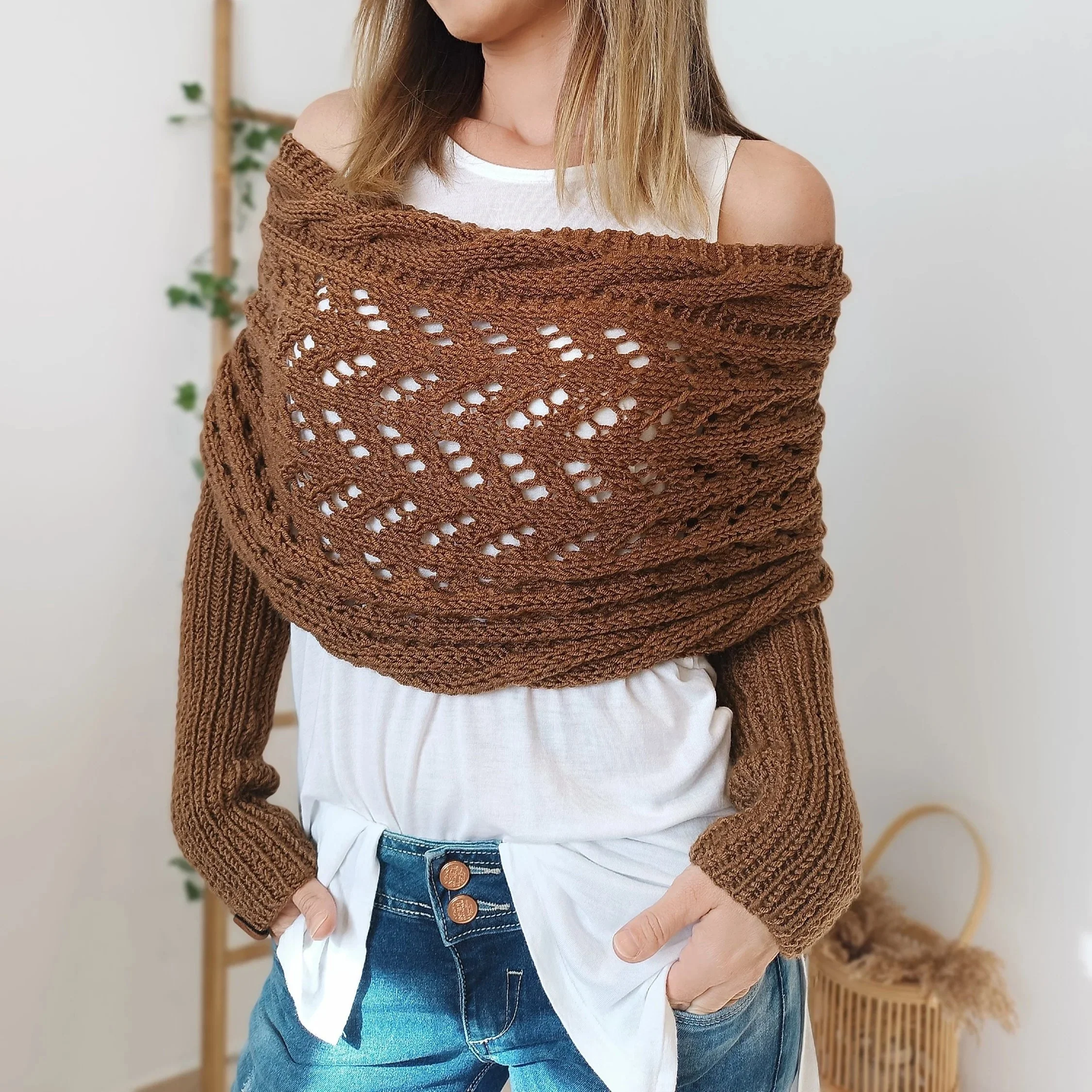 Knitted Cable Wrap, Shrugs For Women, Knitted Wrap - XBQDD