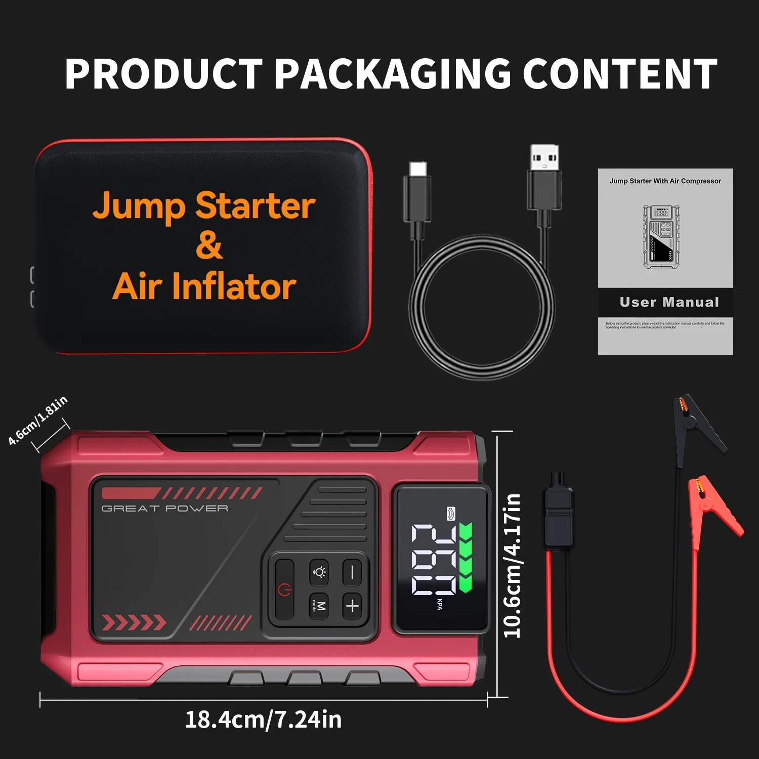 4000A Portable Wireless Car Air Compressor Jump Starter - XBQDD