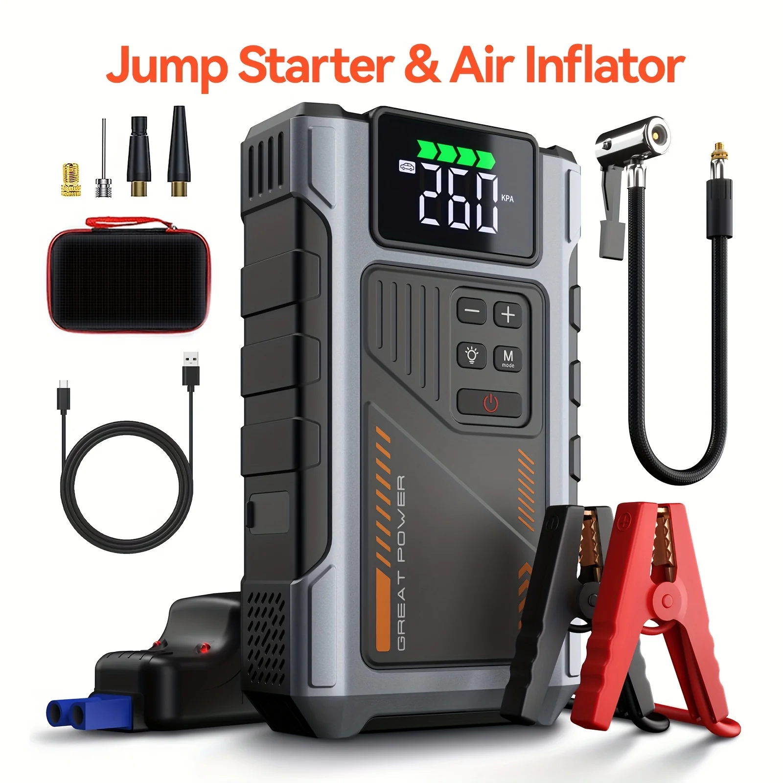 4000A Portable Wireless Car Air Compressor Jump Starter - XBQDD