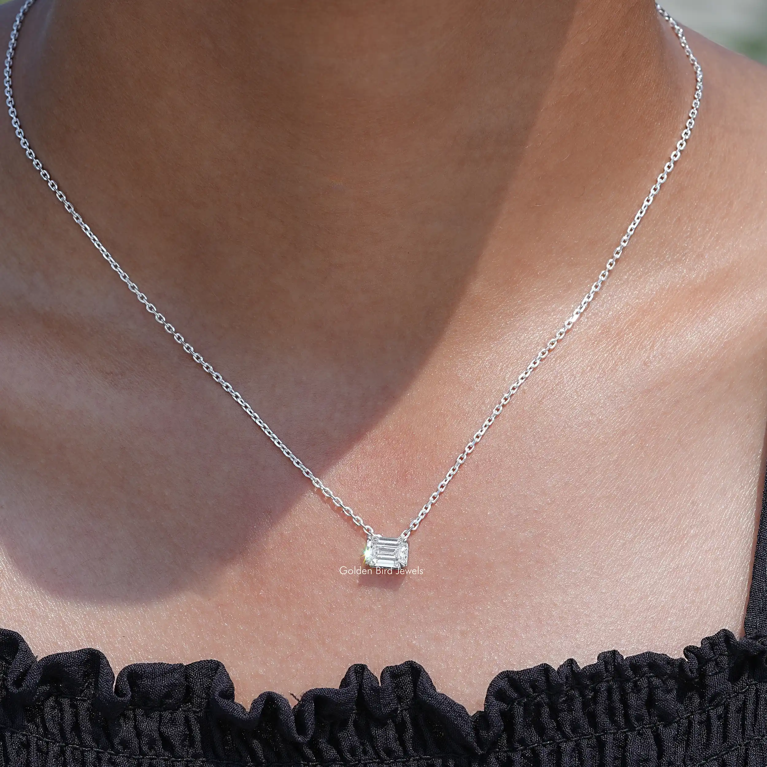 Lab Diamond Emerald Cut Solitaire Pendant - XBQDD