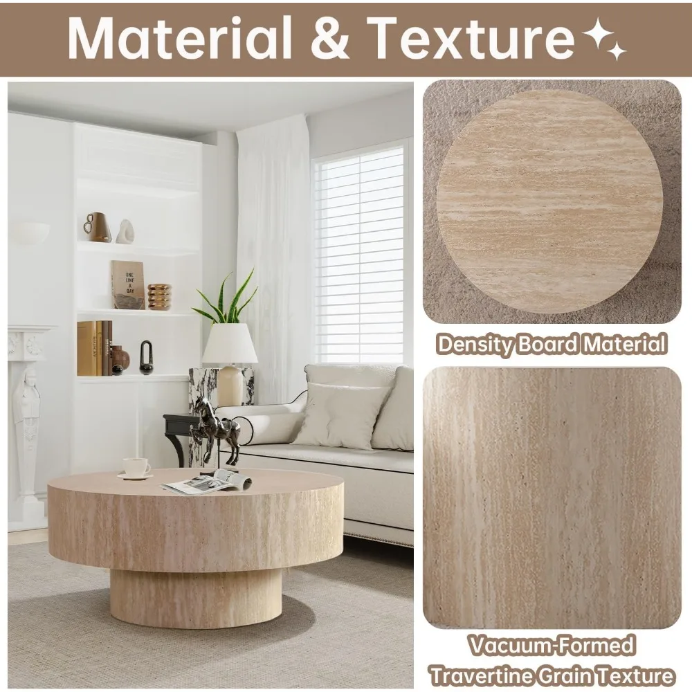 Travertine Round Coffee Table - XBQDD
