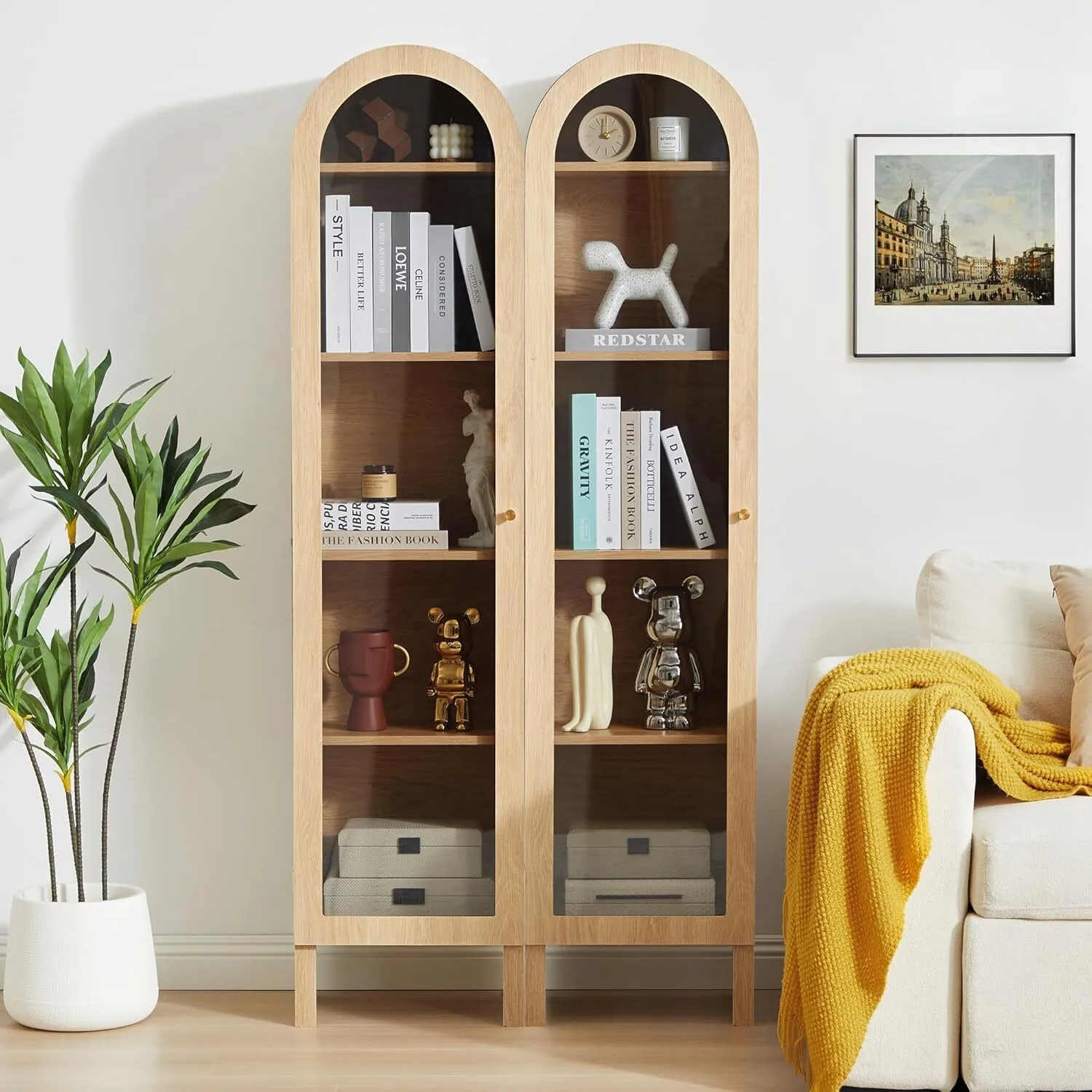 5-Tier Arched Cabinet Bookcase with Adjustable Shelves - XBQDD