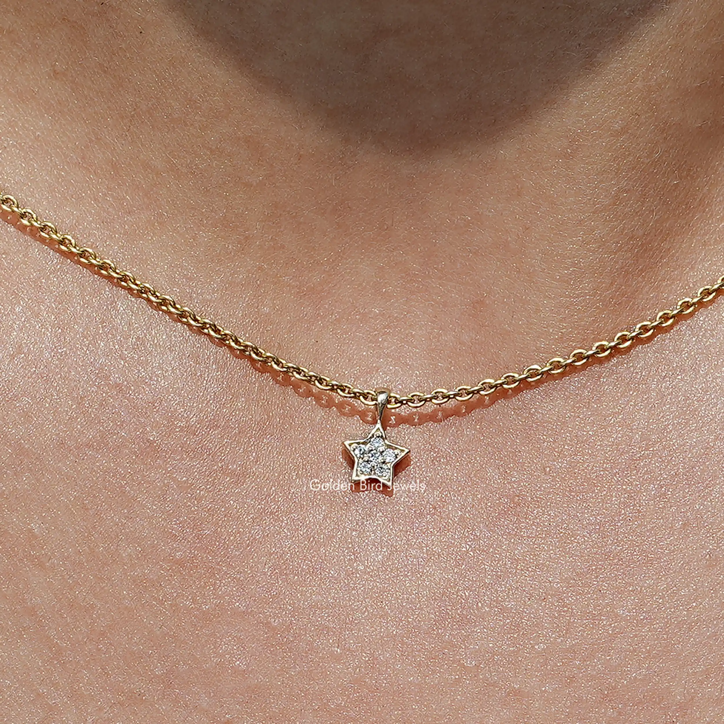 Star Shape Round Lab Diamond Pave Set Pendant - XBQDD