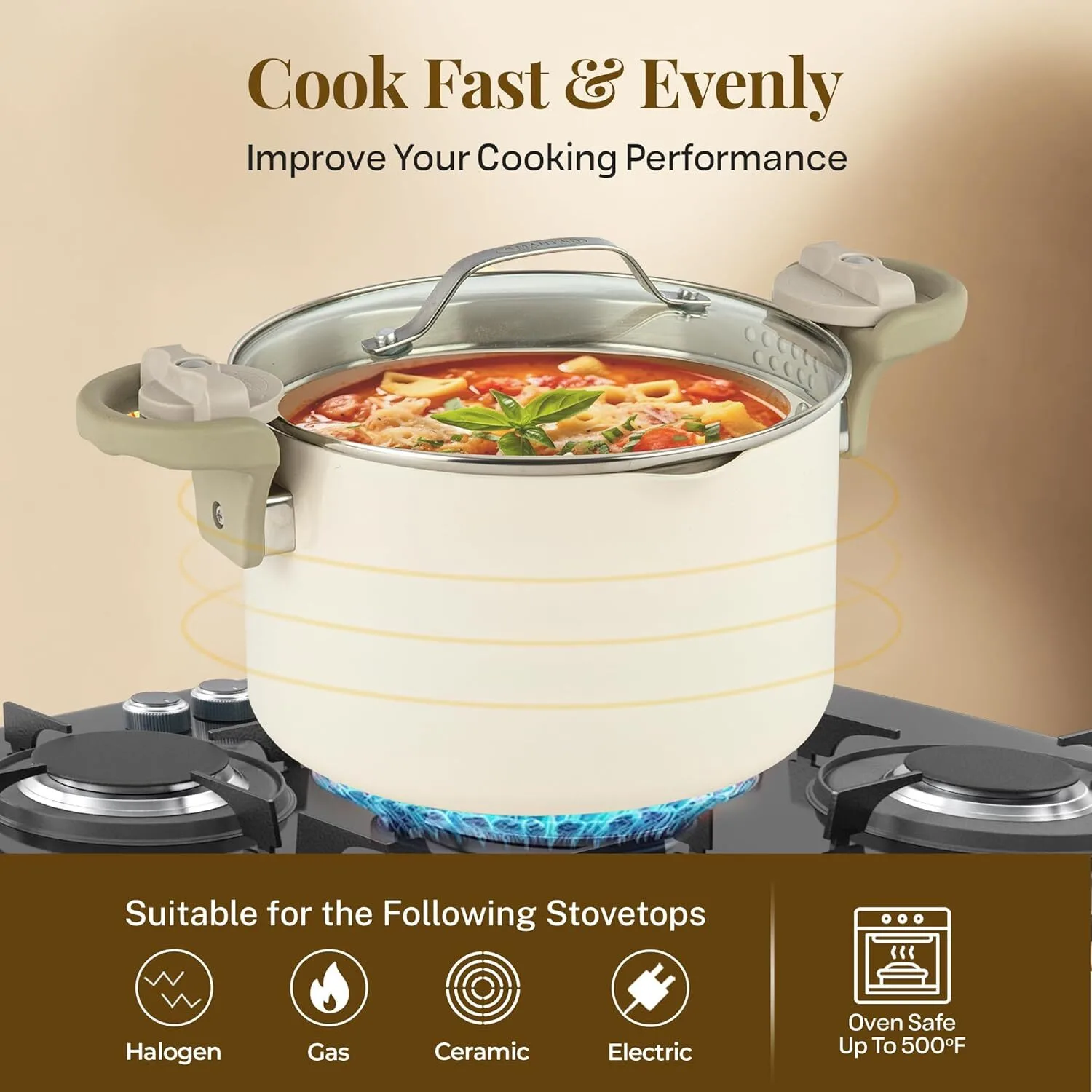 Ceramic soup pot with strainer lid and rotating locking handle - XBQDD